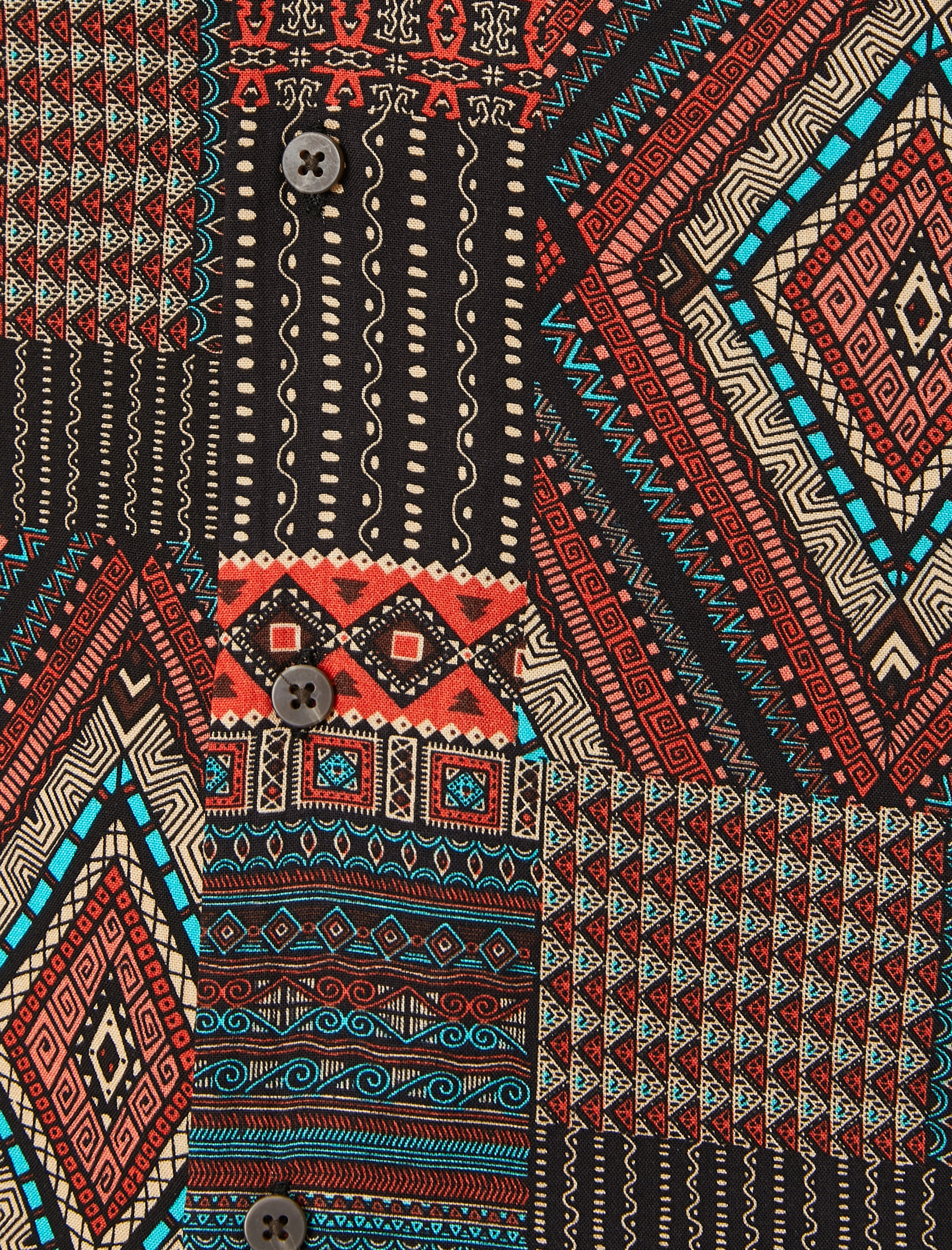   Etnik Desenli Gömlek Vintage Kısa Kollu Devrik Yaka Viskon Kumaş Regular Fit