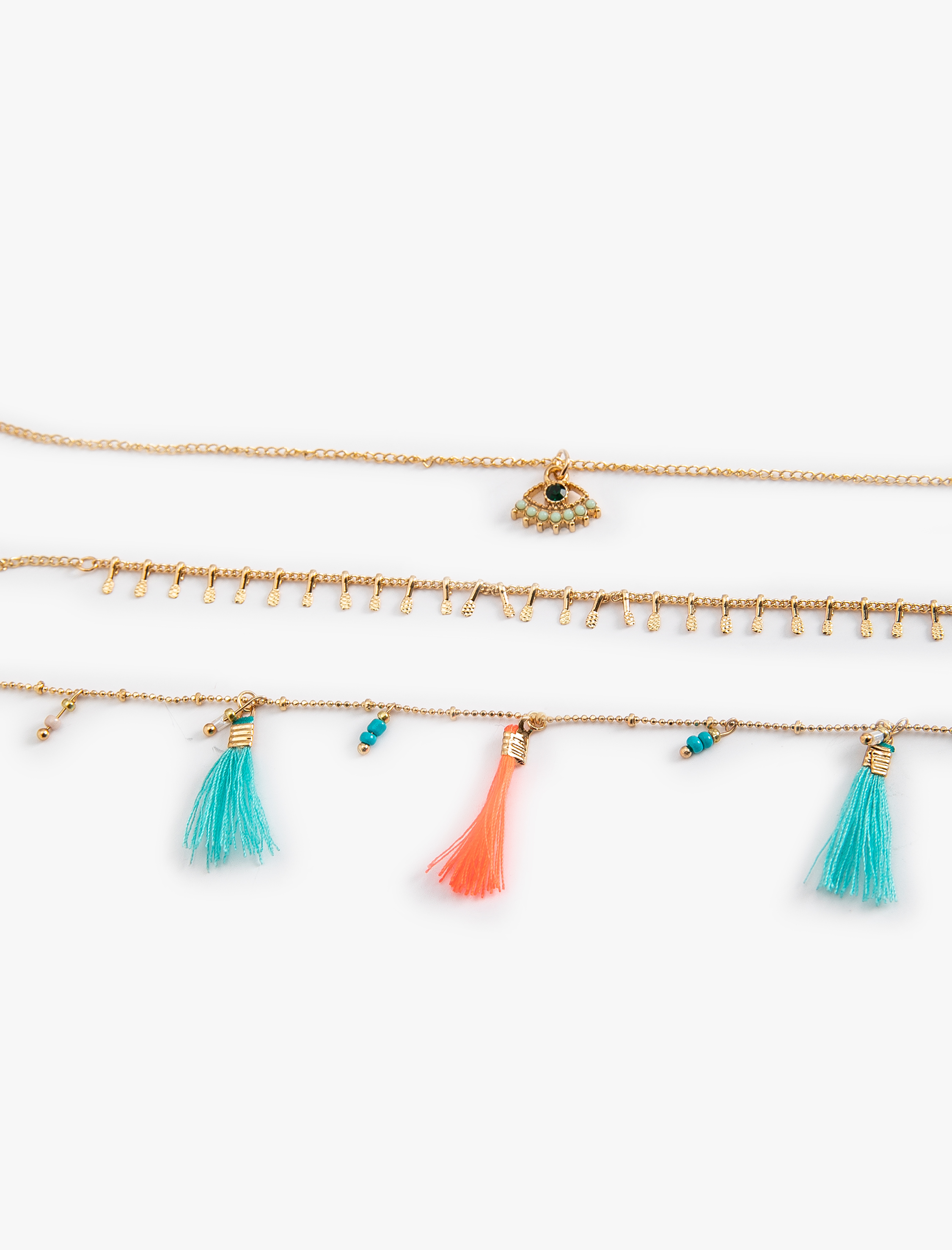  Kadın Katlı Zincir Kolye Püskül ve Boncuk Detaylı