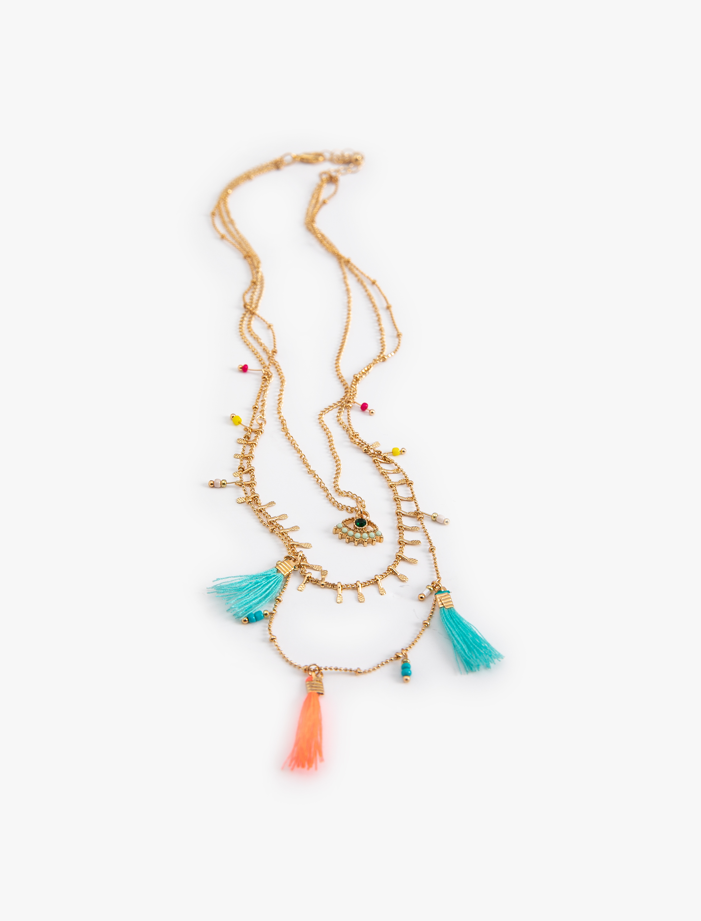  Kadın Katlı Zincir Kolye Püskül ve Boncuk Detaylı