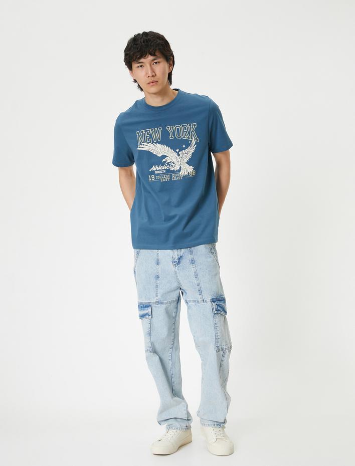  Slogan Baskılı Tişört Bisiklet Yaka Kısa Kollu Pamuklu