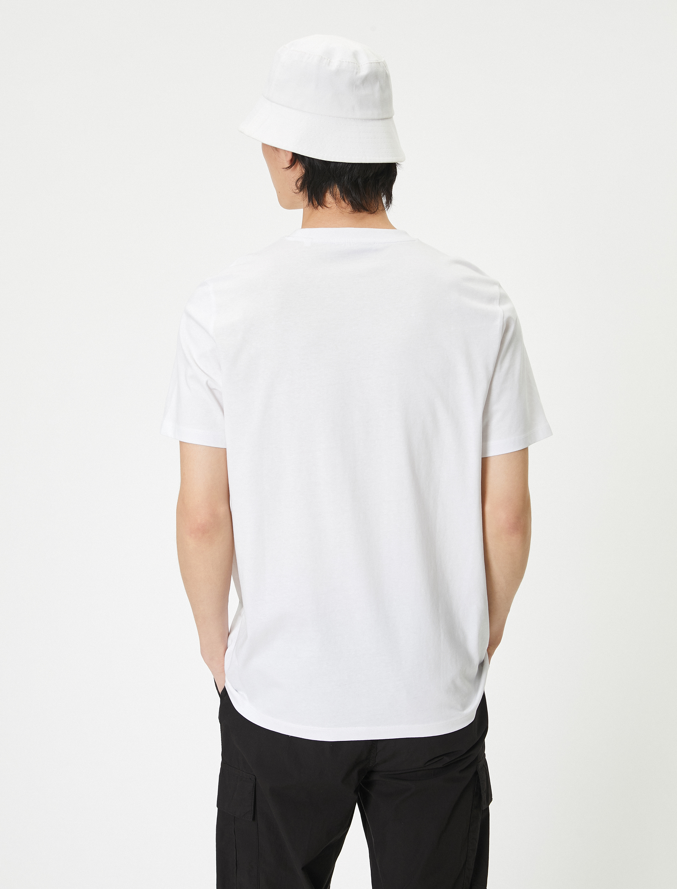 Uzakdoğu Baskılı Tişört Bisiklet Yaka Kısa Kollu Pamuklu