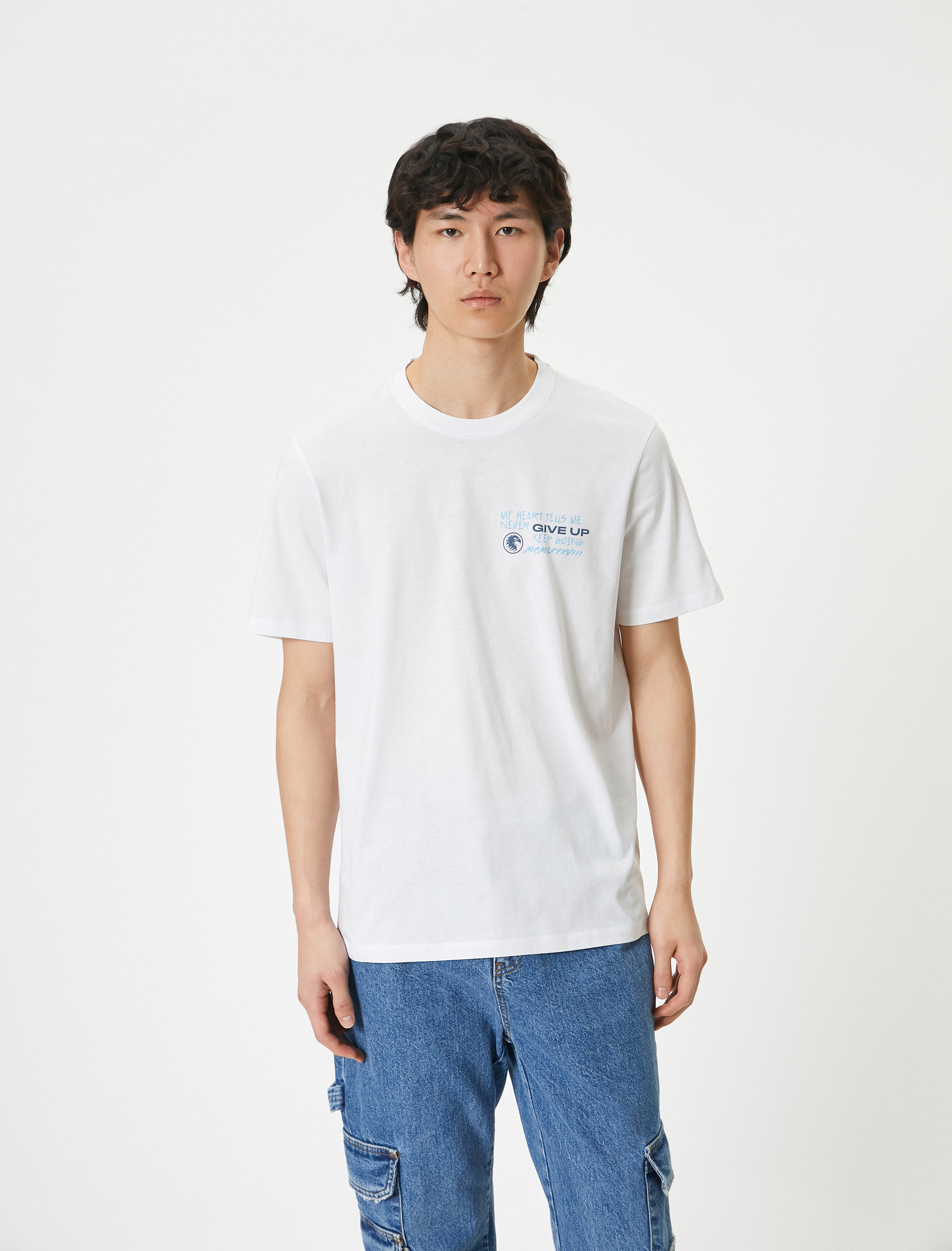   Slogan Baskılı Tişört Bisiklet Yaka Kısa Kollu Pamuklu