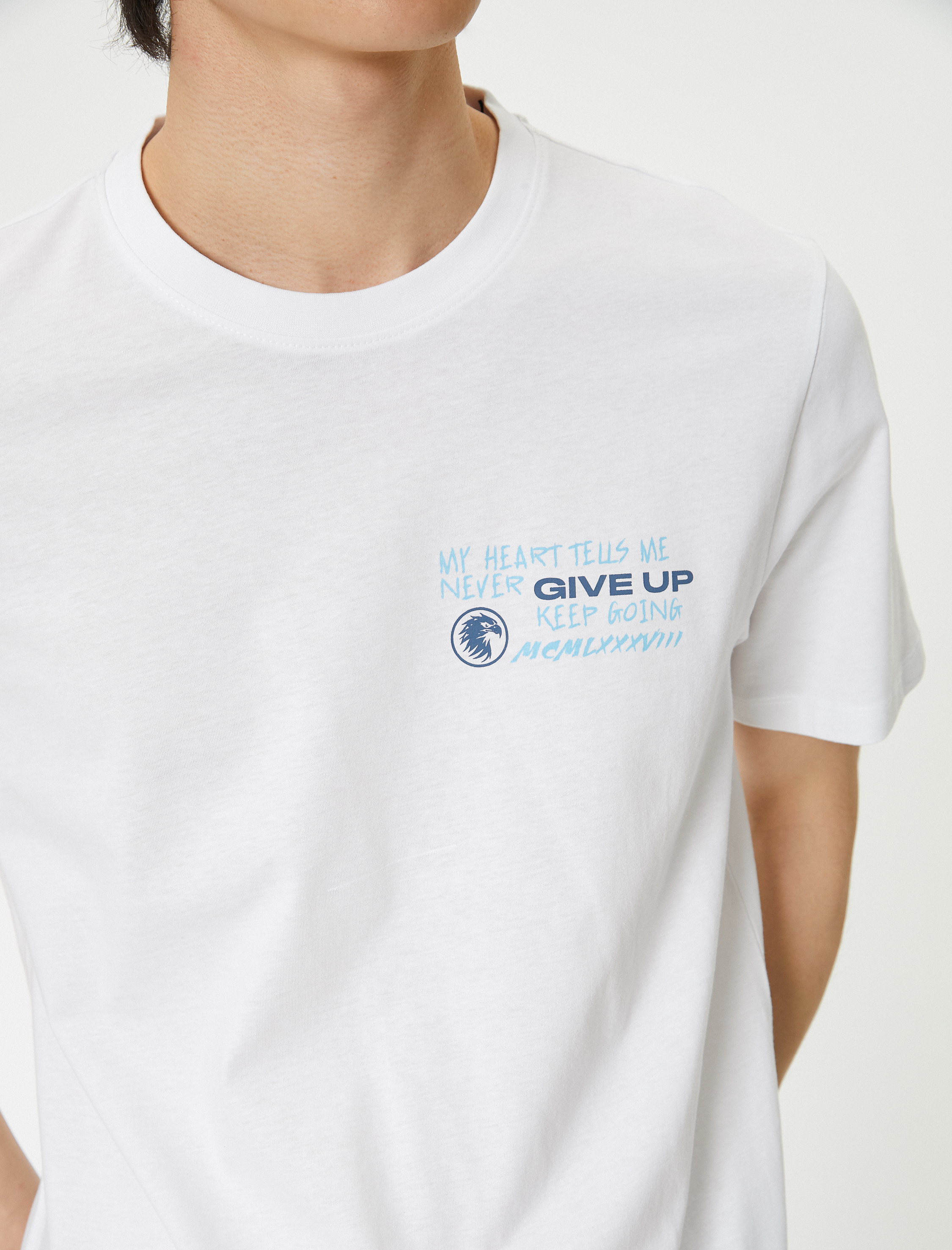   Slogan Baskılı Tişört Bisiklet Yaka Kısa Kollu Pamuklu