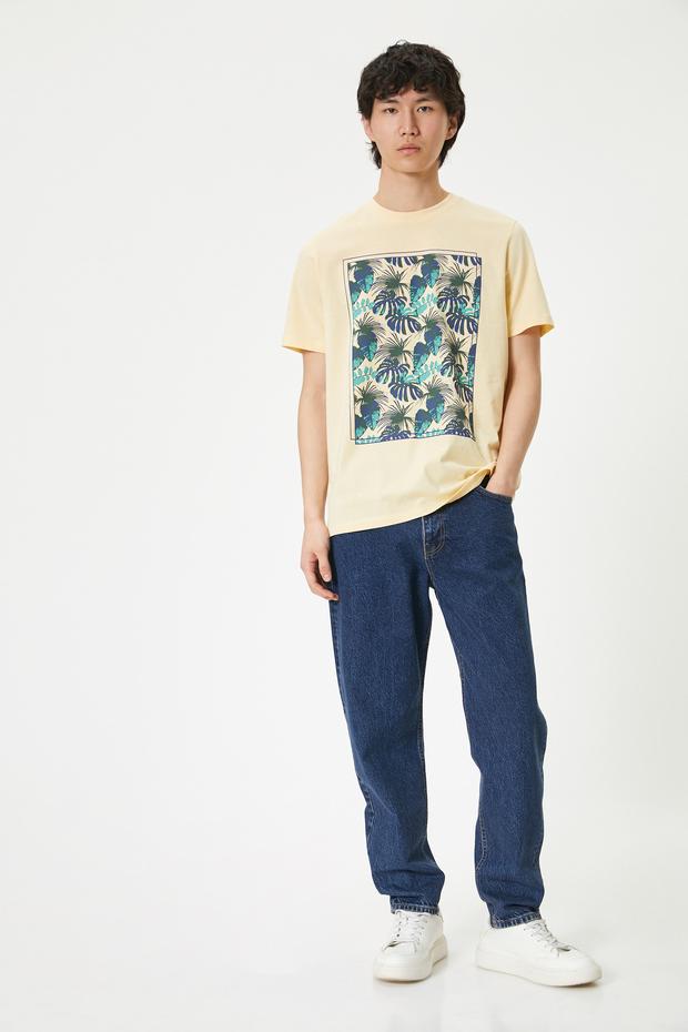  Baskılı Tişört Çiçekli Kısa Kollu Bisiklet Yaka Pamuklu