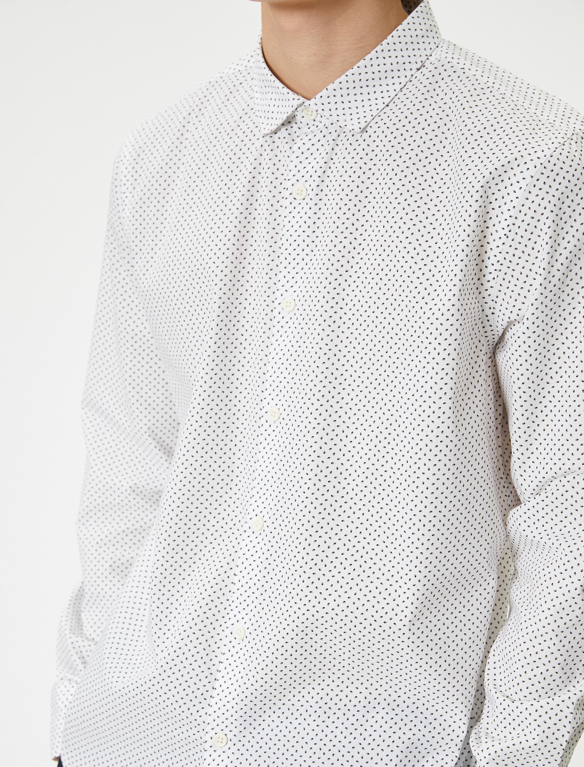   Slim Fit Gömlek Yarım İtalyan Yaka Düğmeli Pamuklu