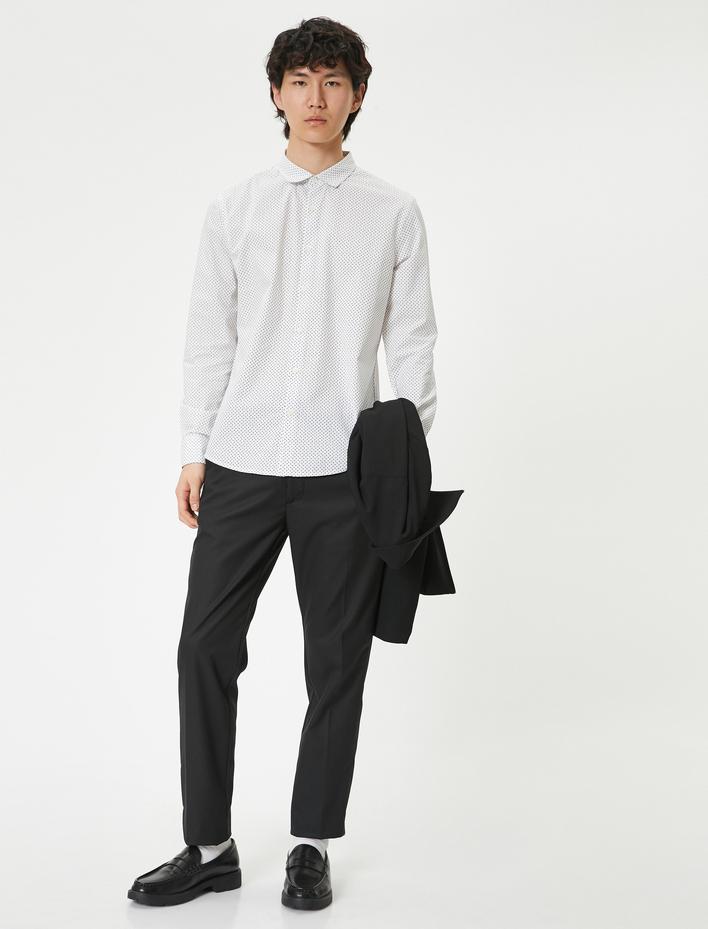  Slim Fit Gömlek Yarım İtalyan Yaka Düğmeli Pamuklu