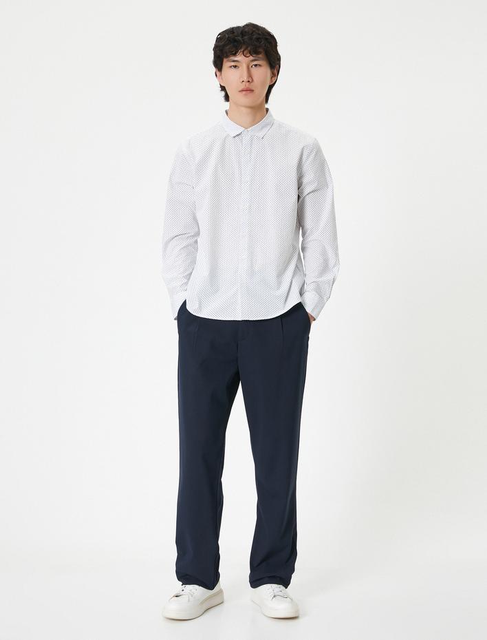  Slim Fit Gömlek Yarım İtalyan Yaka Düğmeli Pamuklu