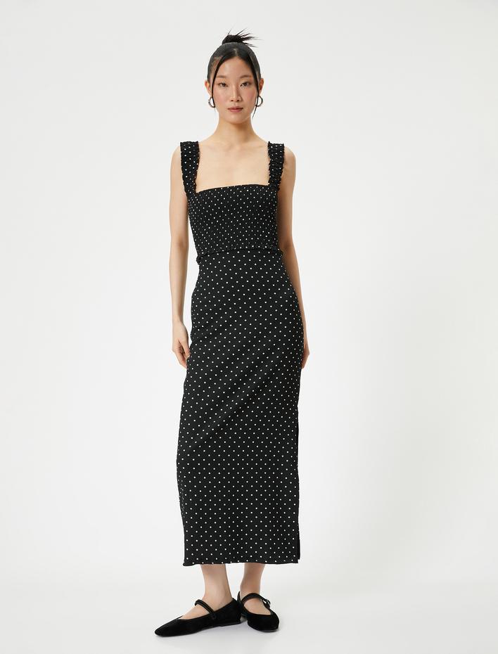  Uzun Puantiyeli Elbise Fırfırlı Askılı Bürümcük