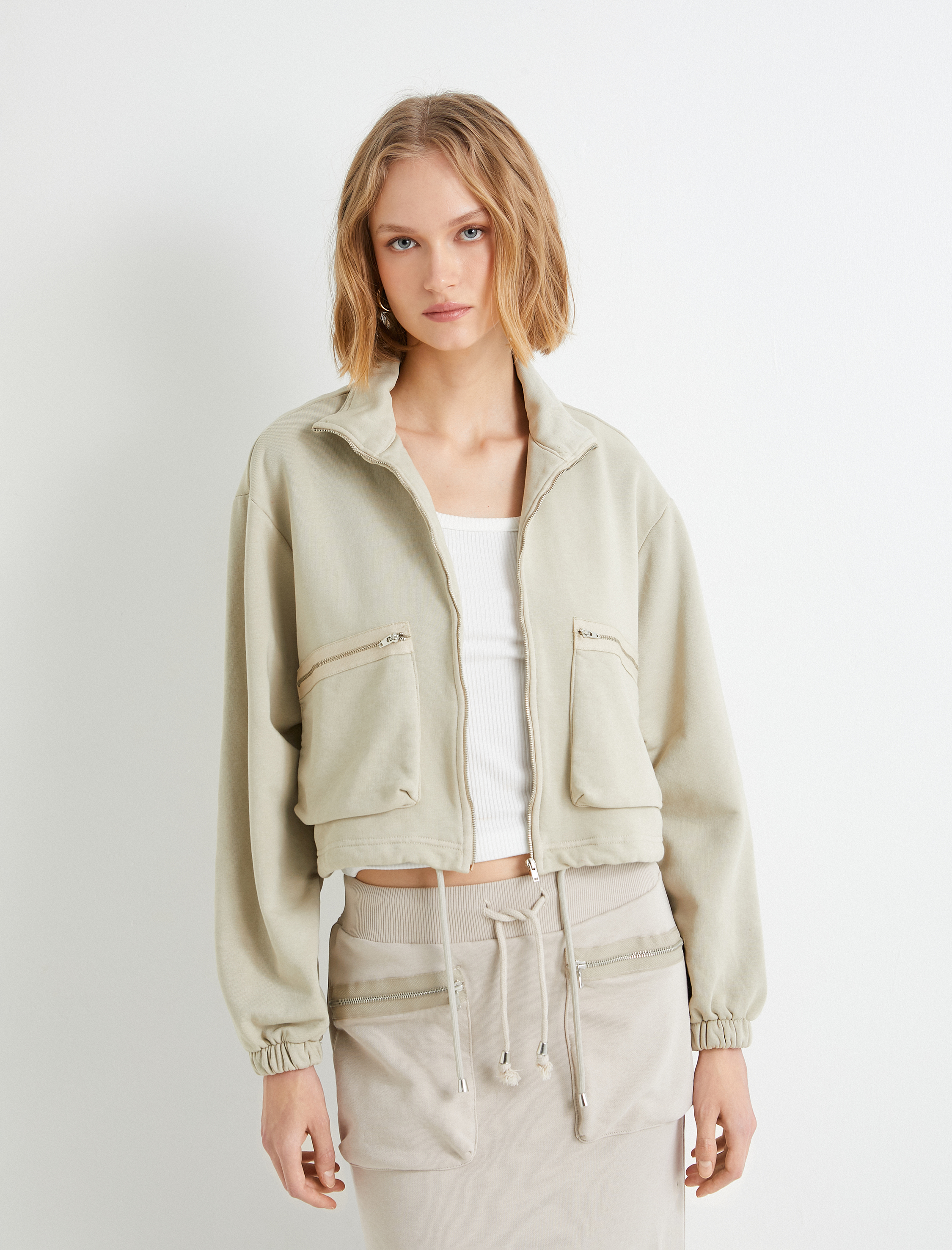   Bomber Ceket Fermuarlı Dik Yaka Cepli