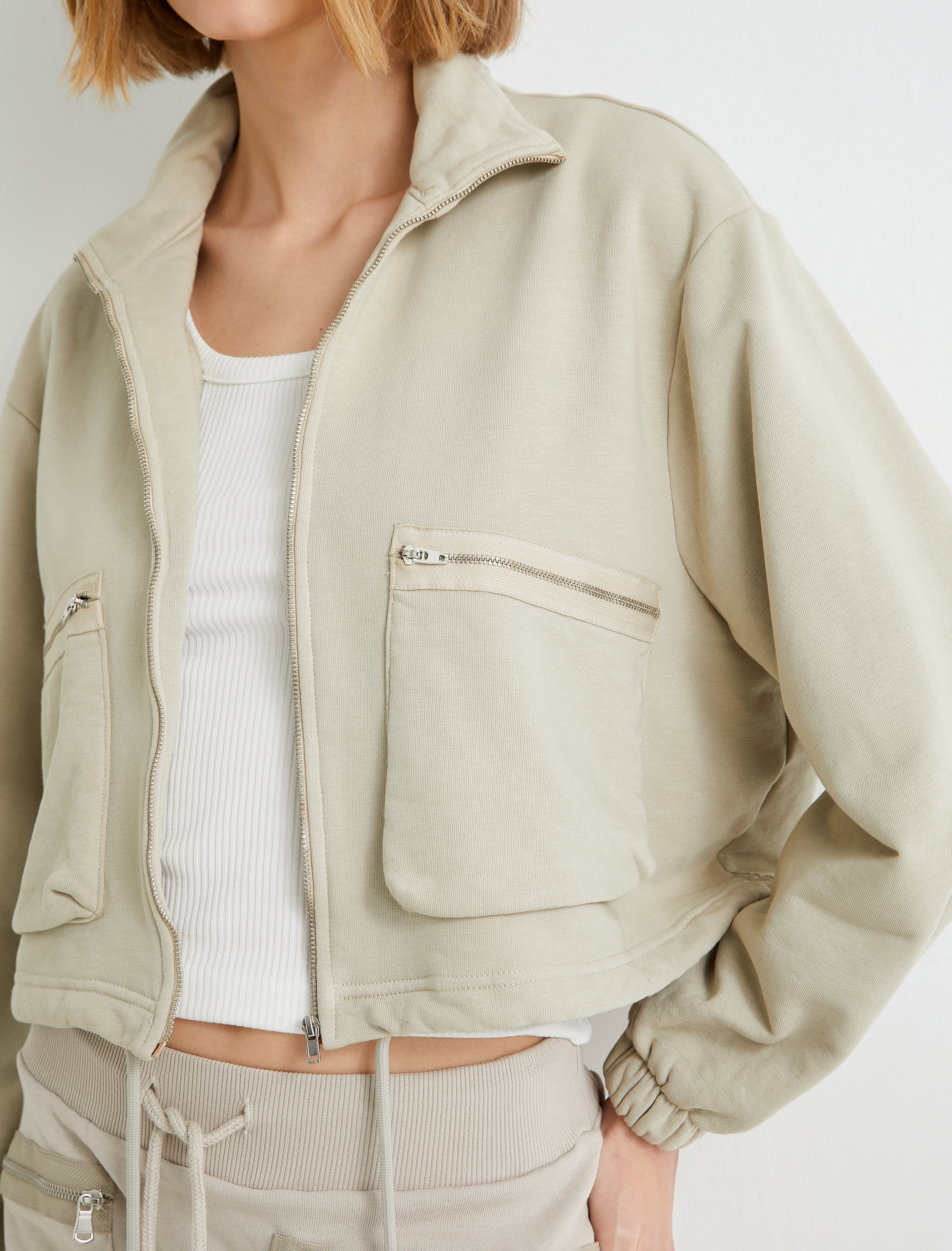   Bomber Ceket Fermuarlı Dik Yaka Cepli