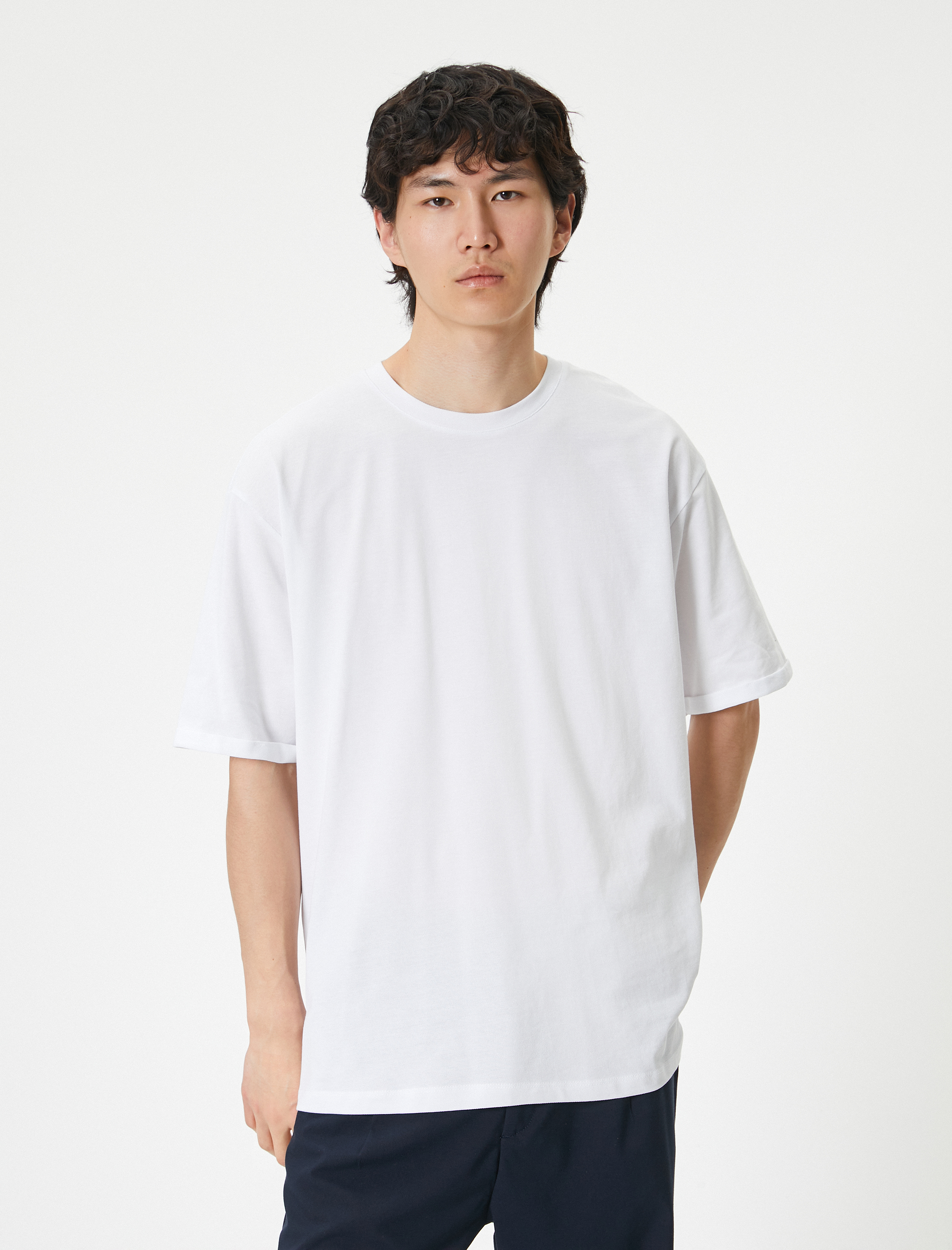   Basic Oversize Tişört Bisiklet Yaka Kısa Kollu