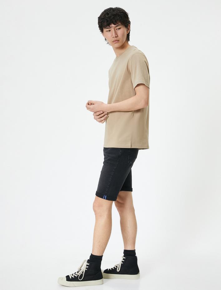  Yırtık Kot Şort Bermuda Slim Fit Katlı Paça Düğmeli