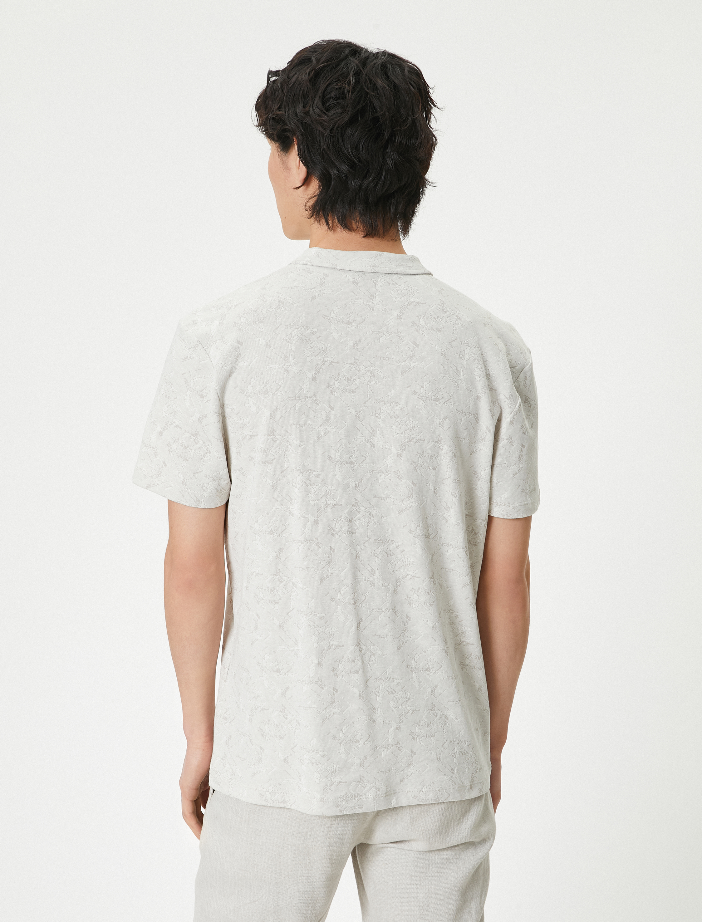   Polo Yaka Tişört Slim Fit Düğmeli Dokulu Kısa Kollu