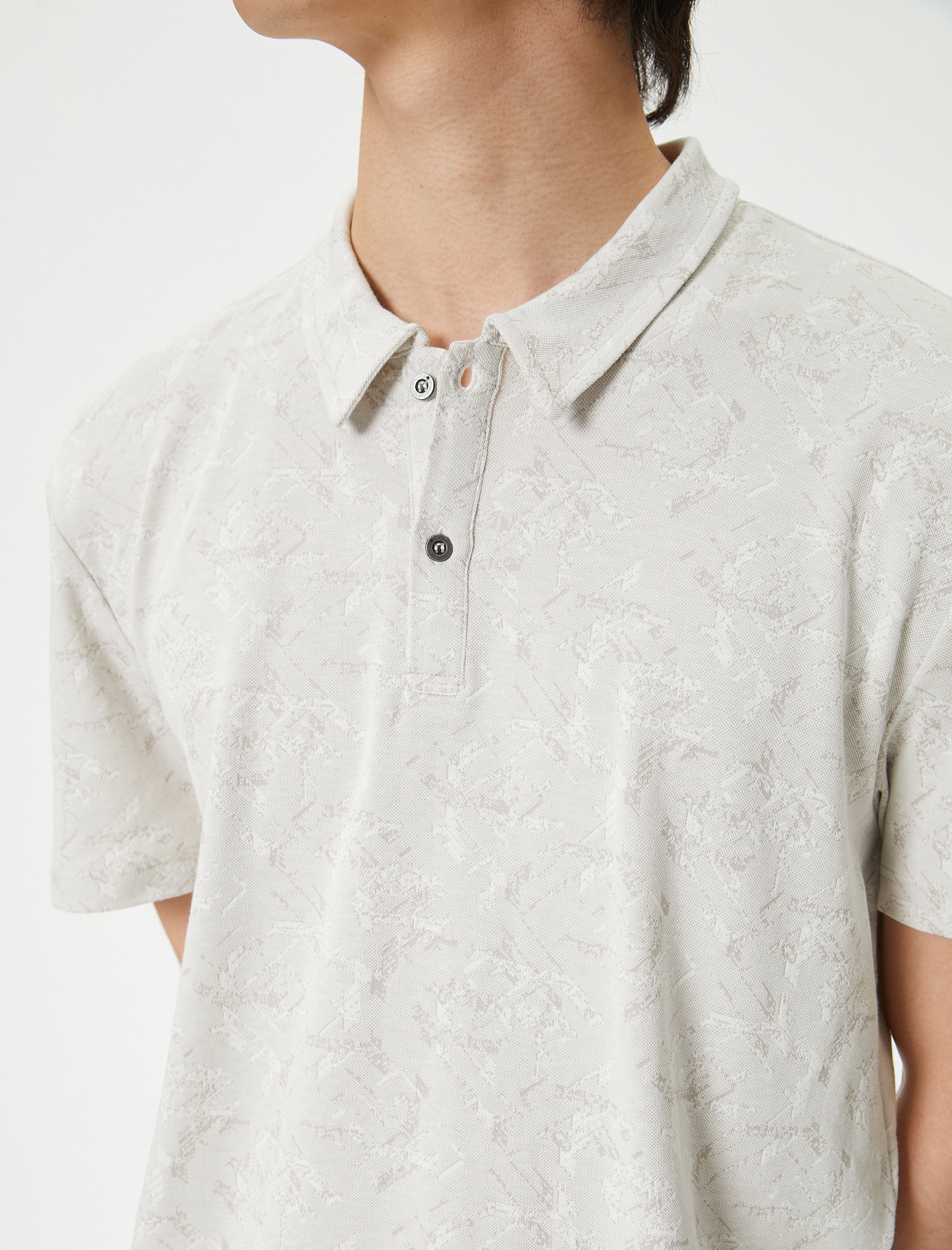   Polo Yaka Tişört Slim Fit Düğmeli Dokulu Kısa Kollu