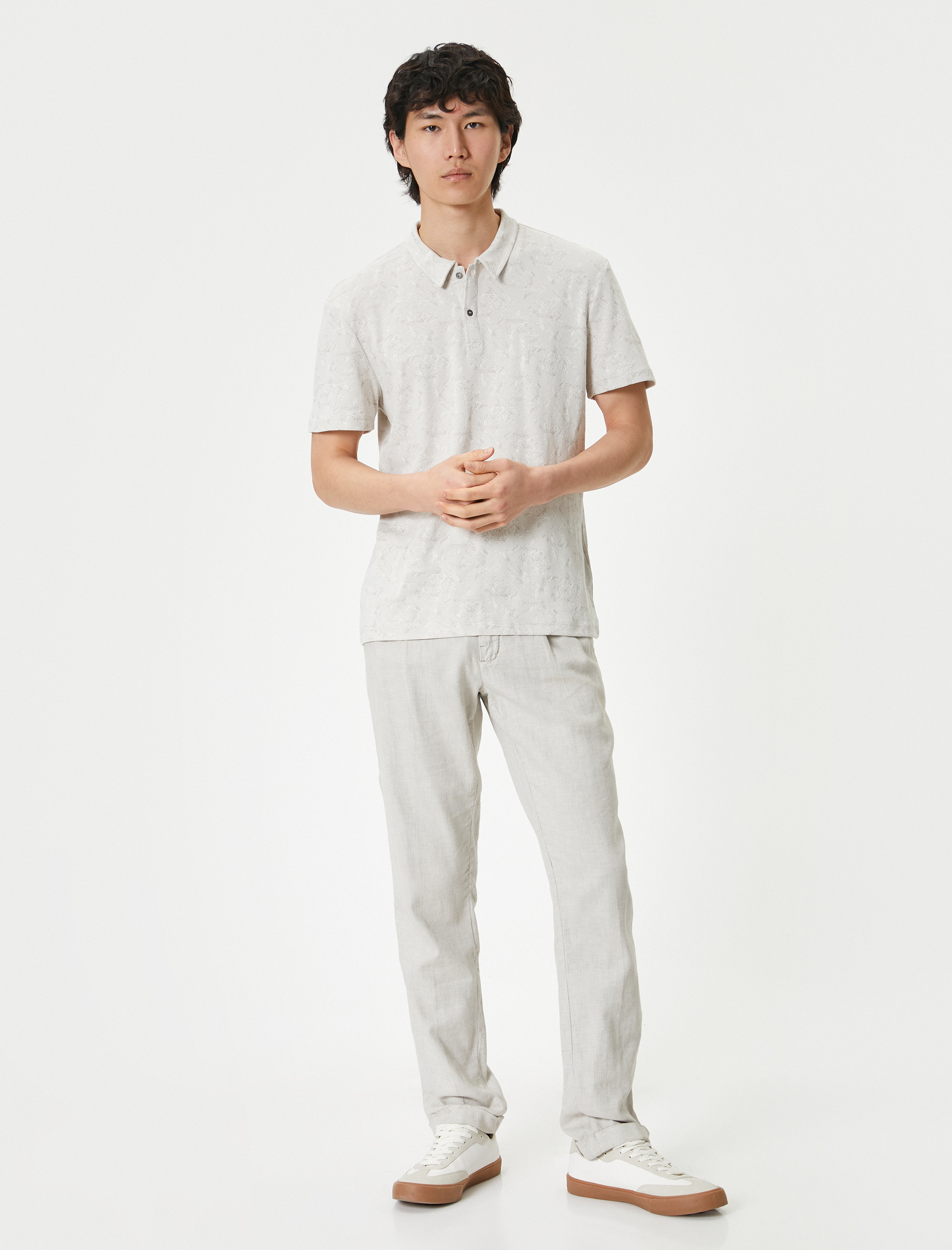   Polo Yaka Tişört Slim Fit Düğmeli Dokulu Kısa Kollu