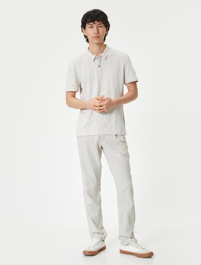  Polo Yaka Tişört Slim Fit Düğmeli Dokulu Kısa Kollu