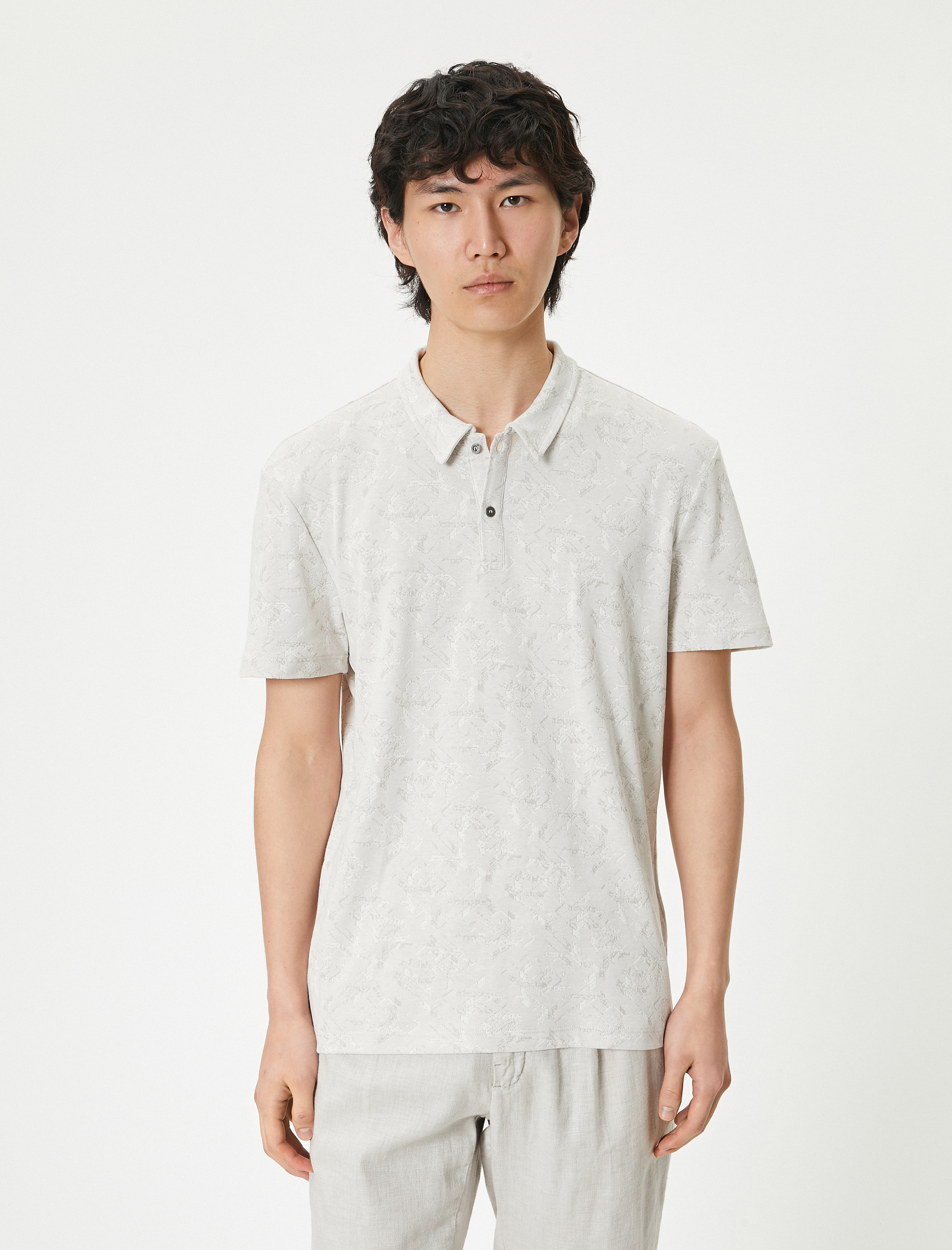   Polo Yaka Tişört Slim Fit Düğmeli Dokulu Kısa Kollu