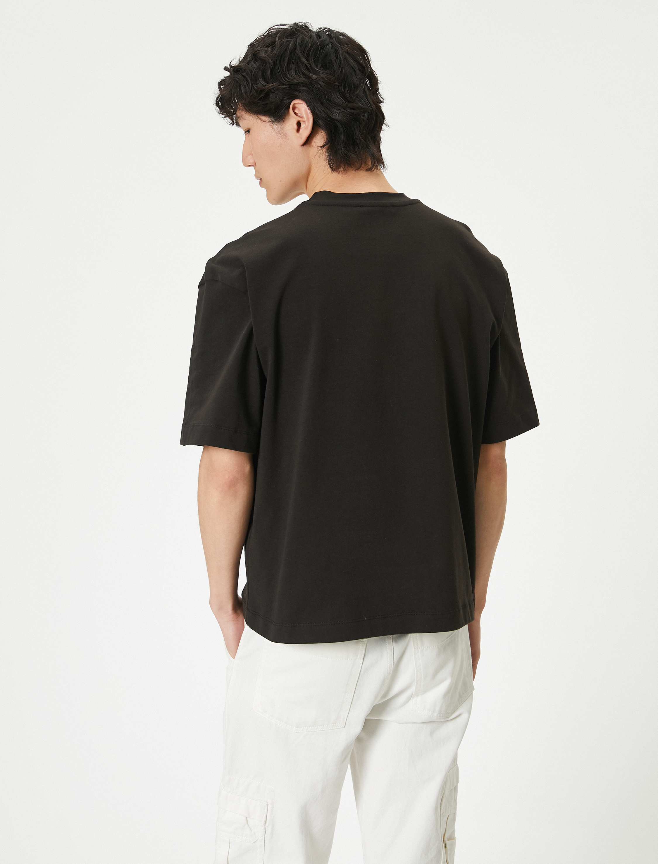   Oversize Baskılı Tişört Bisiklet Yaka Kısa Kollu