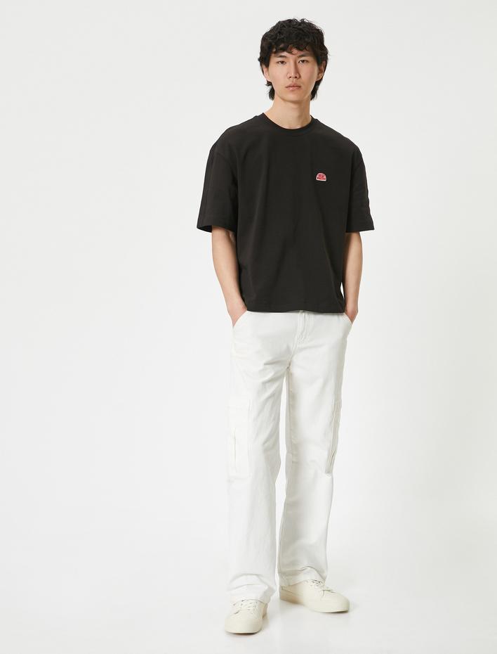  Oversize Baskılı Tişört Bisiklet Yaka Kısa Kollu