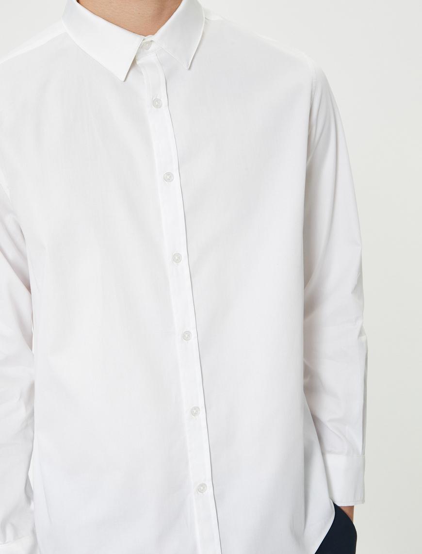   Basic Gömlek Uzun Kollu Düğmeli Klasik Yaka
