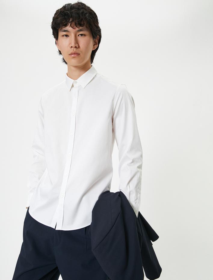  Basic Gömlek Uzun Kollu Düğmeli Klasik Yaka Slim Fit