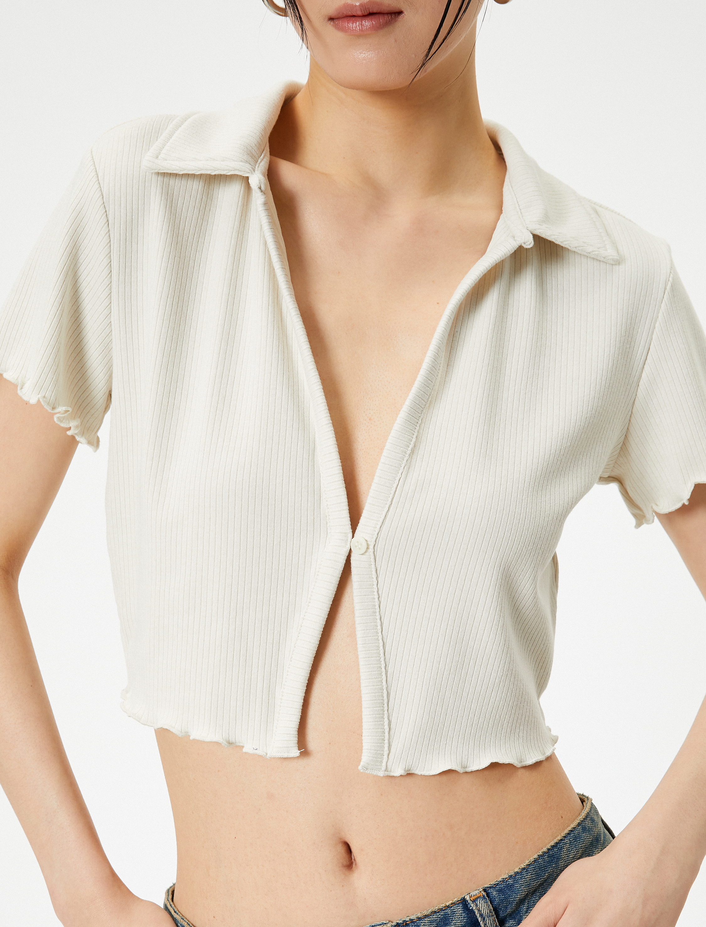   Crop Polo Tişört Kısa Kollu Slim Fit