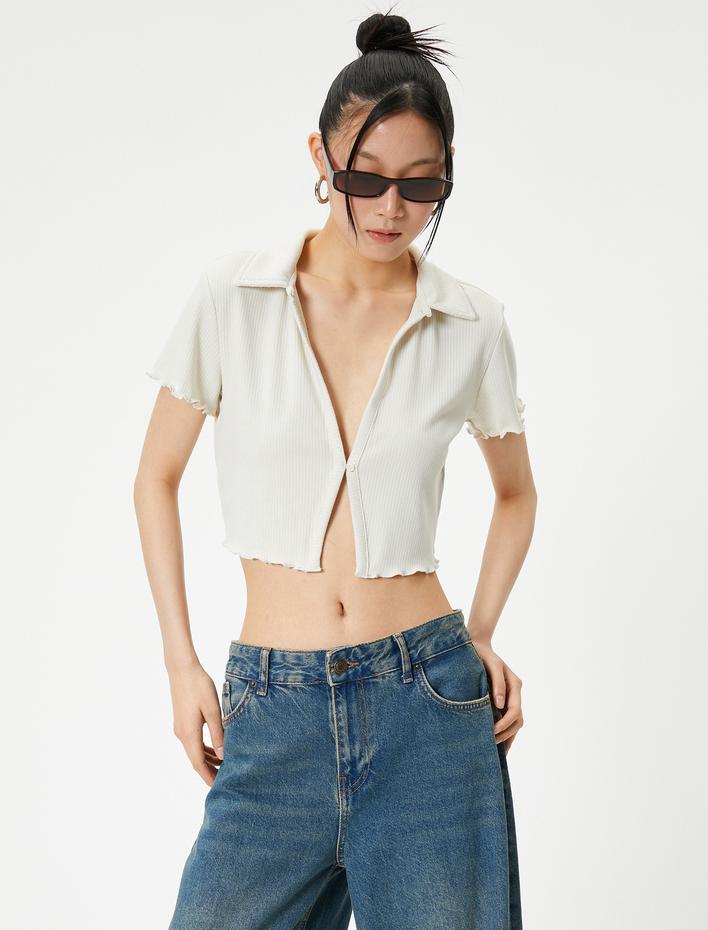  Crop Polo Tişört Kısa Kollu Slim Fit