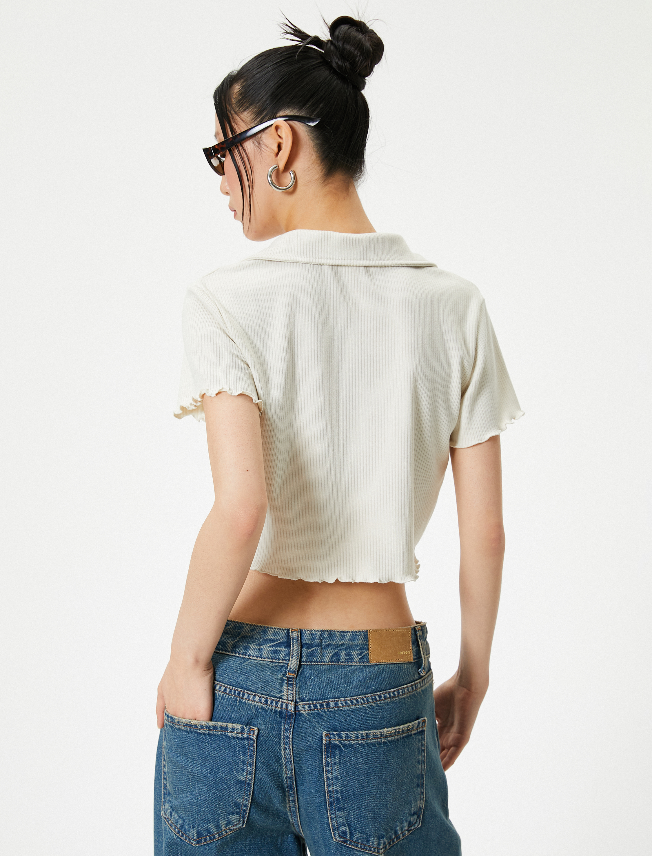   Crop Polo Tişört Kısa Kollu Slim Fit