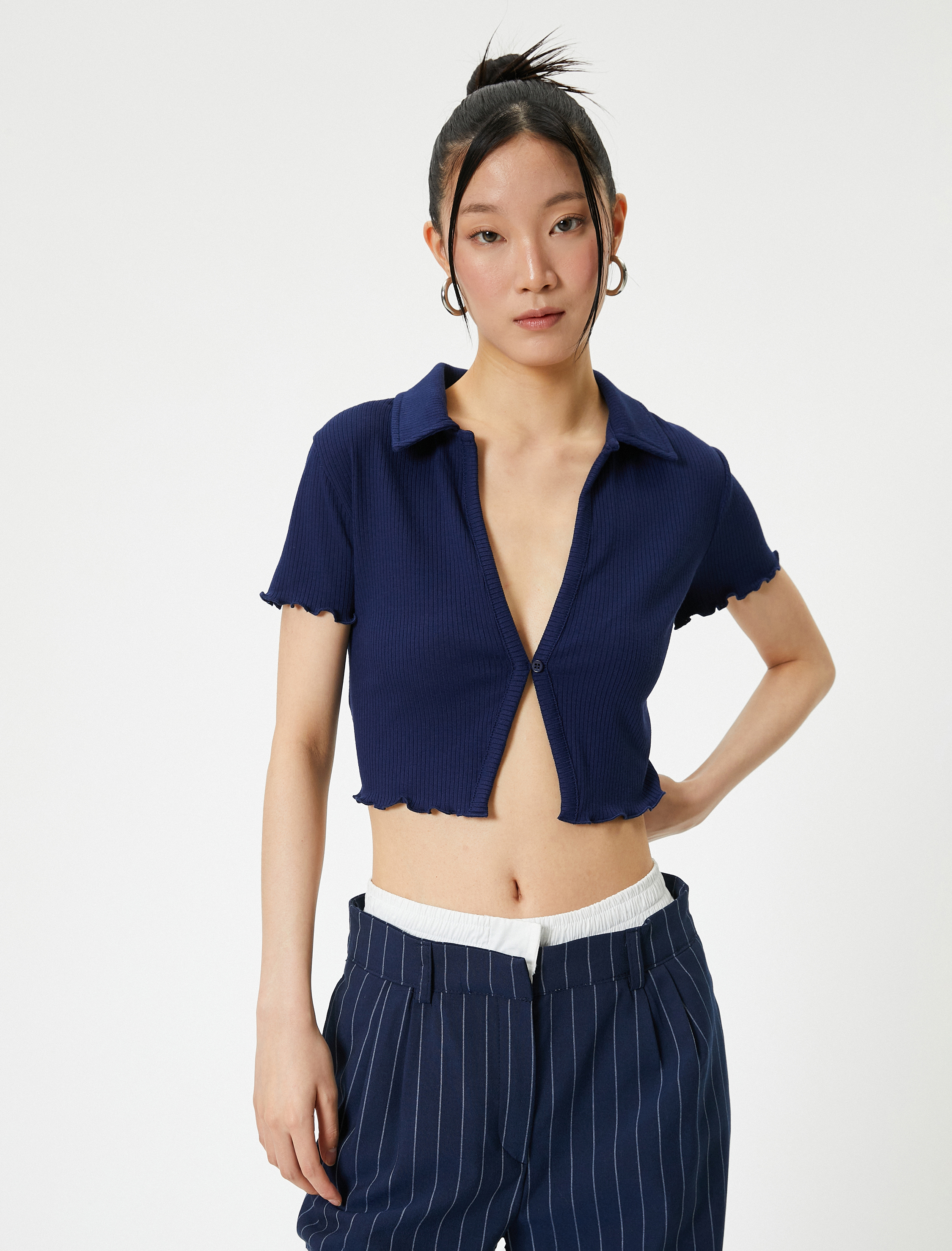   Crop Polo Tişört Kısa Kollu Slim Fit