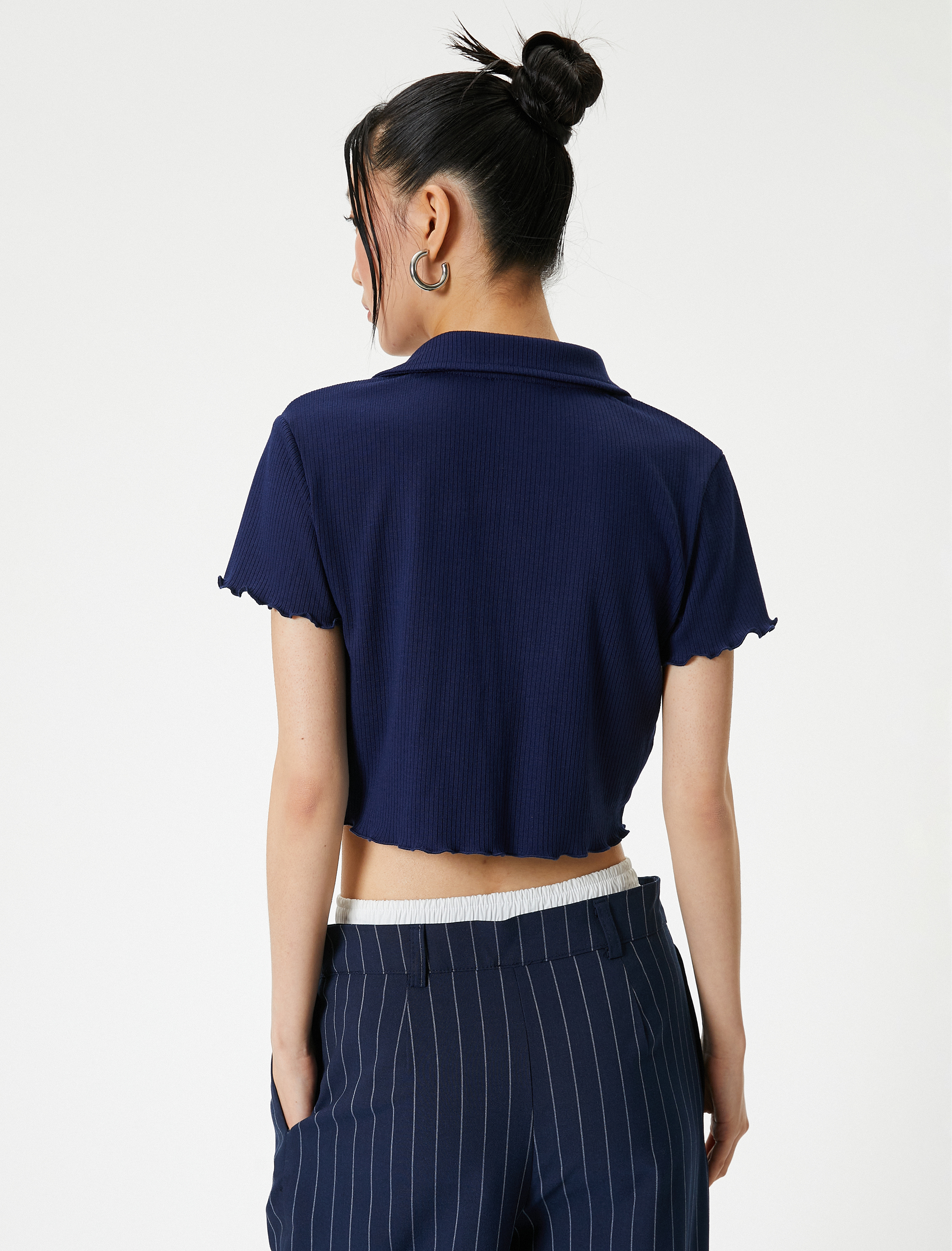   Crop Polo Tişört Kısa Kollu Slim Fit