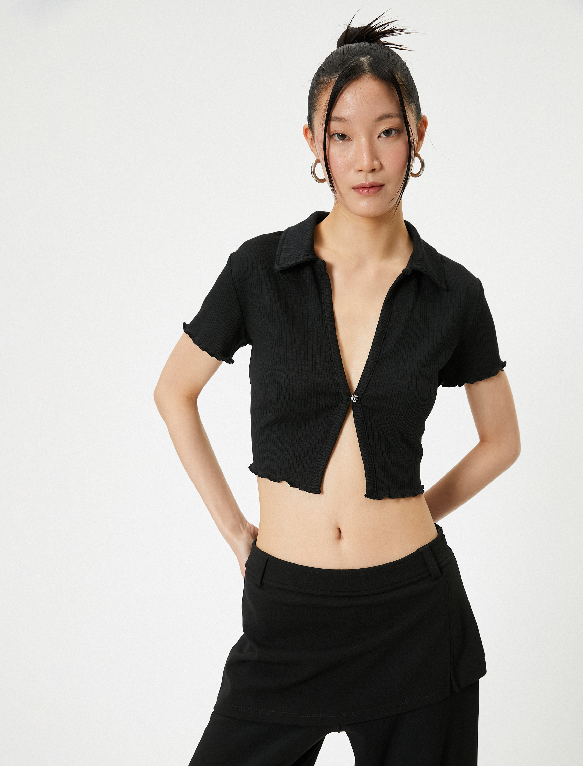   Crop Polo Tişört Kısa Kollu Slim Fit