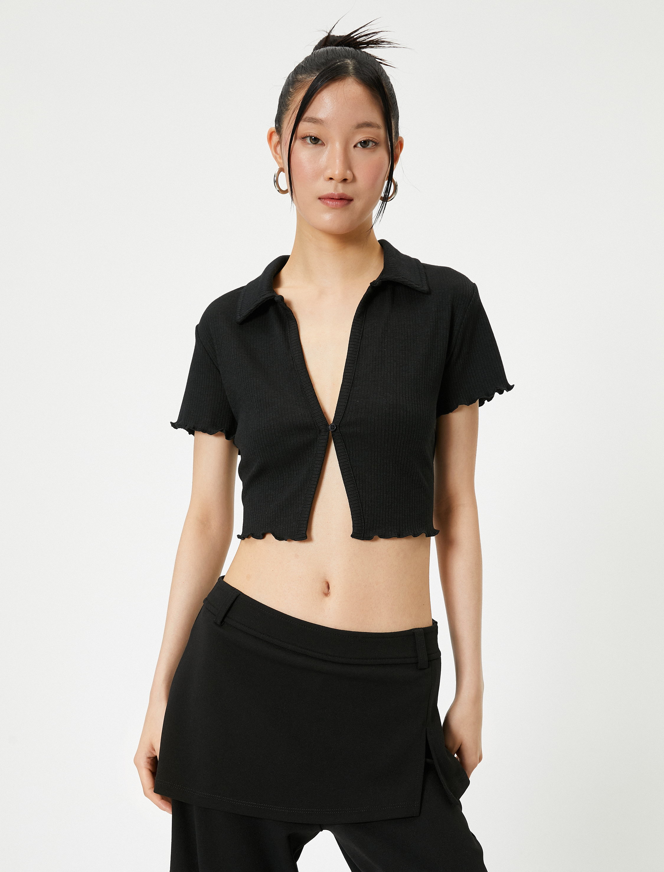   Crop Polo Tişört Kısa Kollu Slim Fit