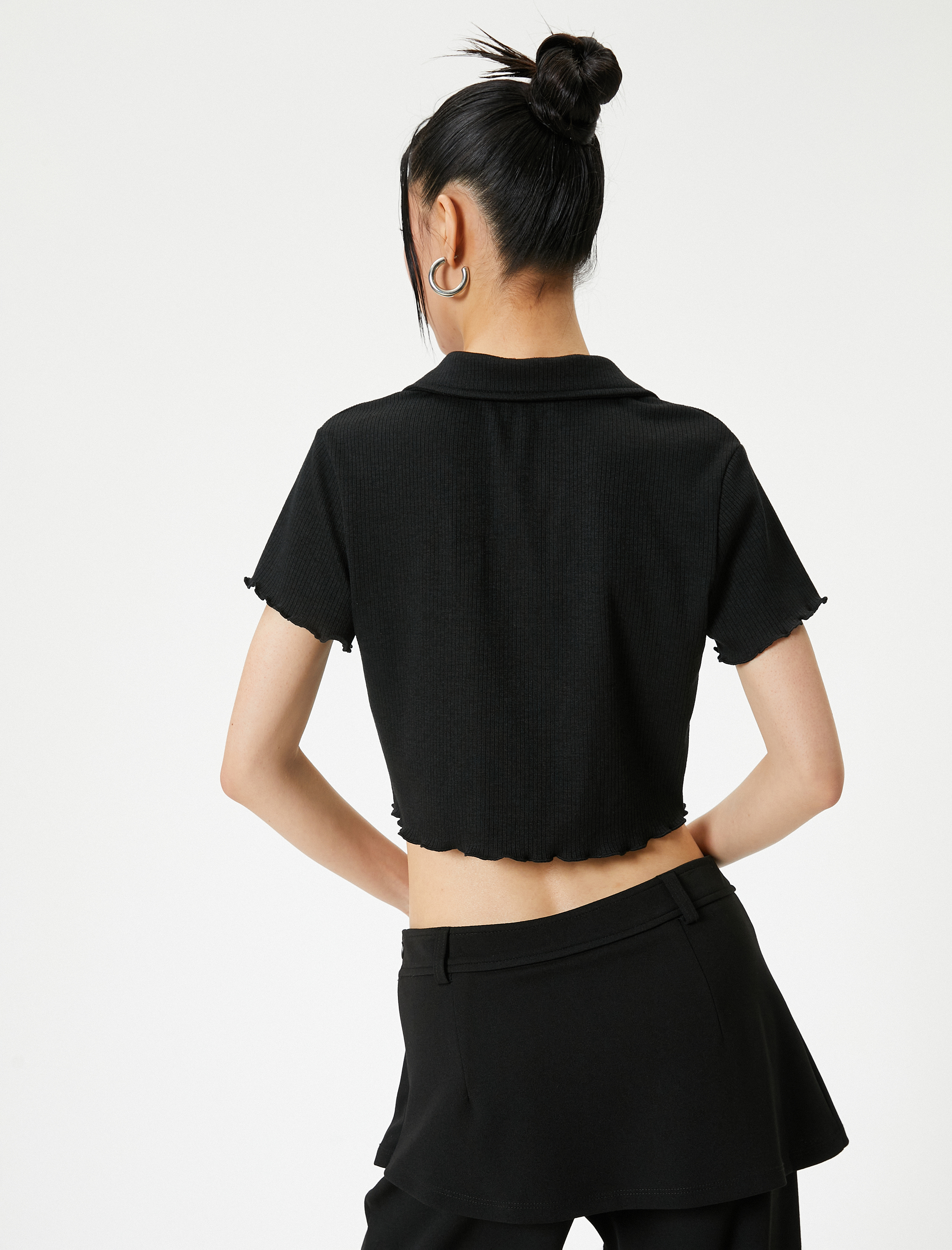   Crop Polo Tişört Kısa Kollu Slim Fit