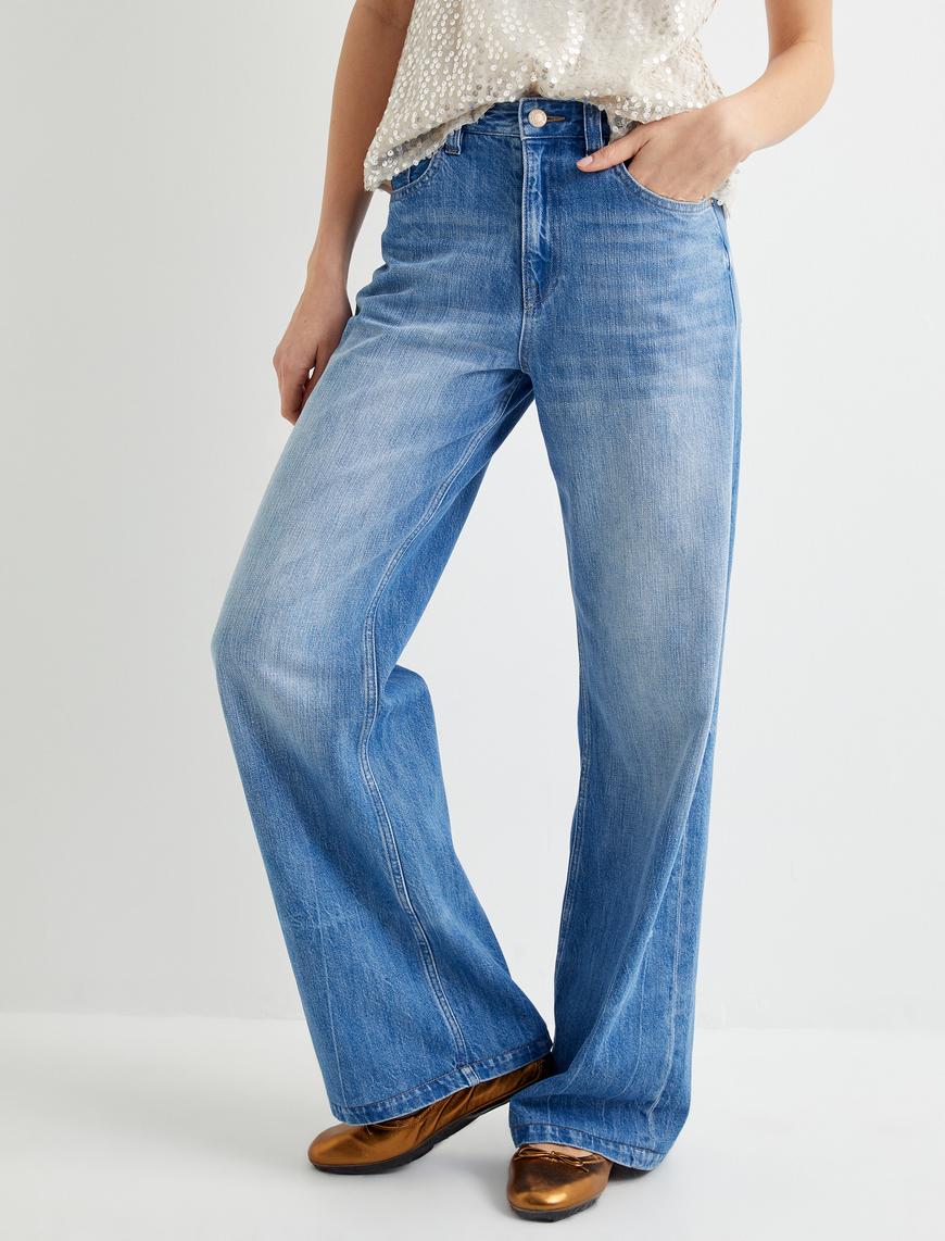   Geniş Paça Kot Pantolon Standart Bel Cepli - Bianca Wide Leg Jeans