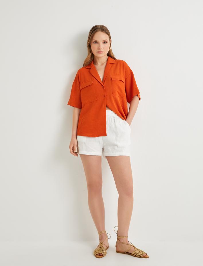  Kısa Kollu Gömlek Kargo Cepli Düğmeli Bol Kesim