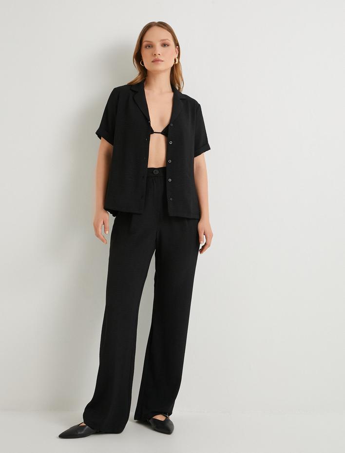  Kısa Kollu Gömlek Düğmeli Dokulu Standart Kesim