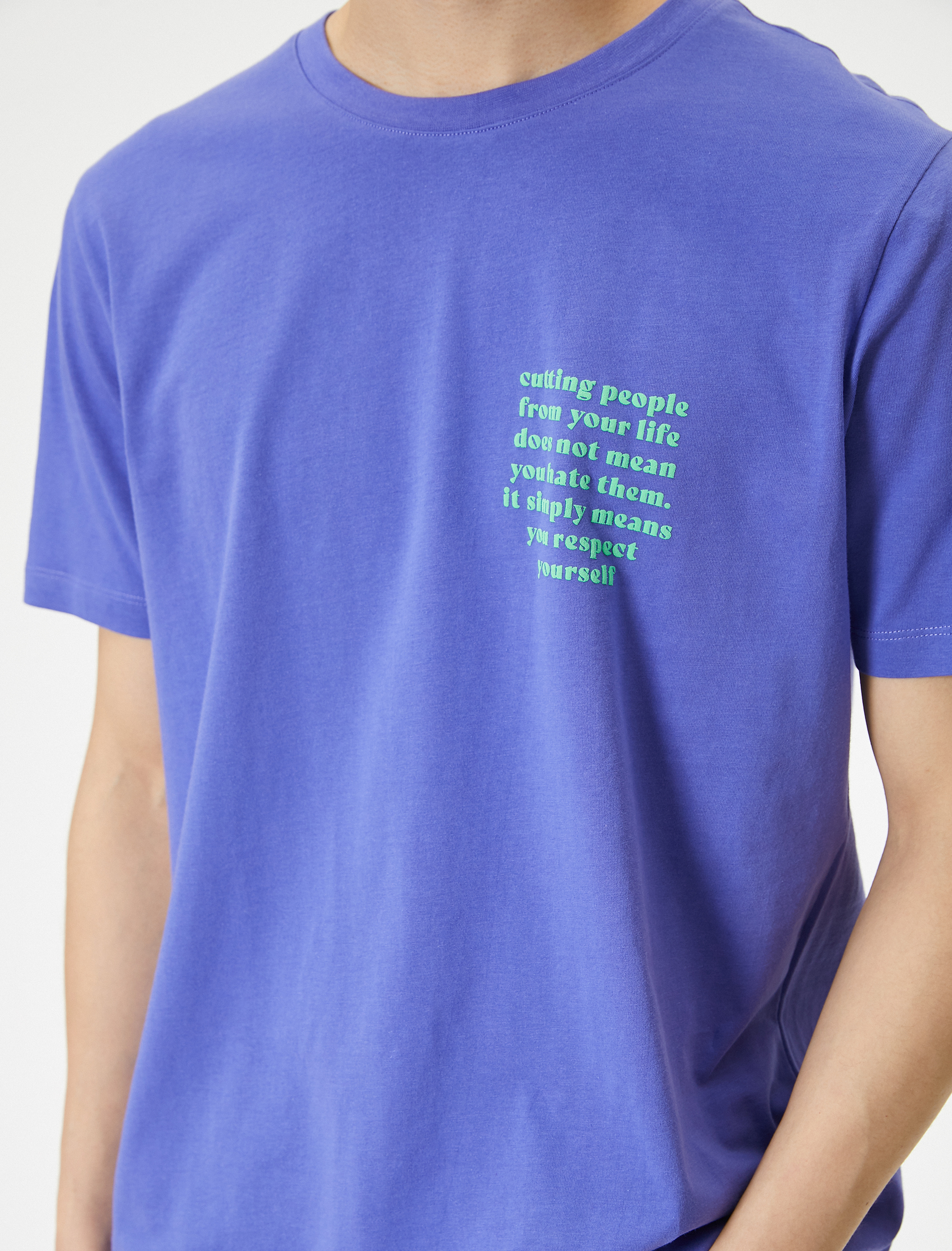   Slogan Baskılı Tişört Slim Fit Kısa Kollu Bisiklet Yaka