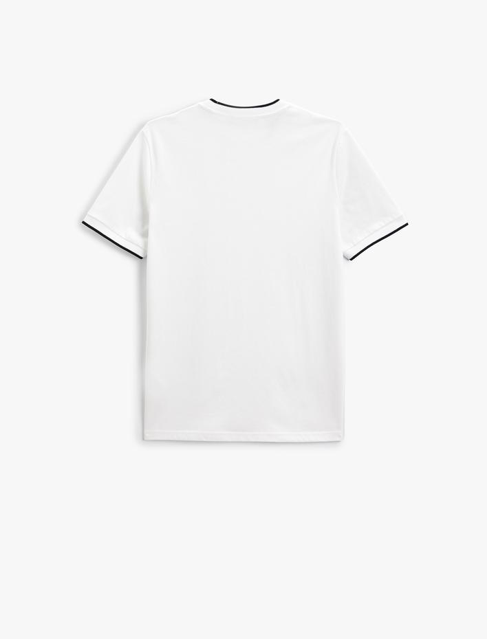  Çiçek İşlemeli Tişört Bisiklet Yaka Kısa Kollu Biyeli