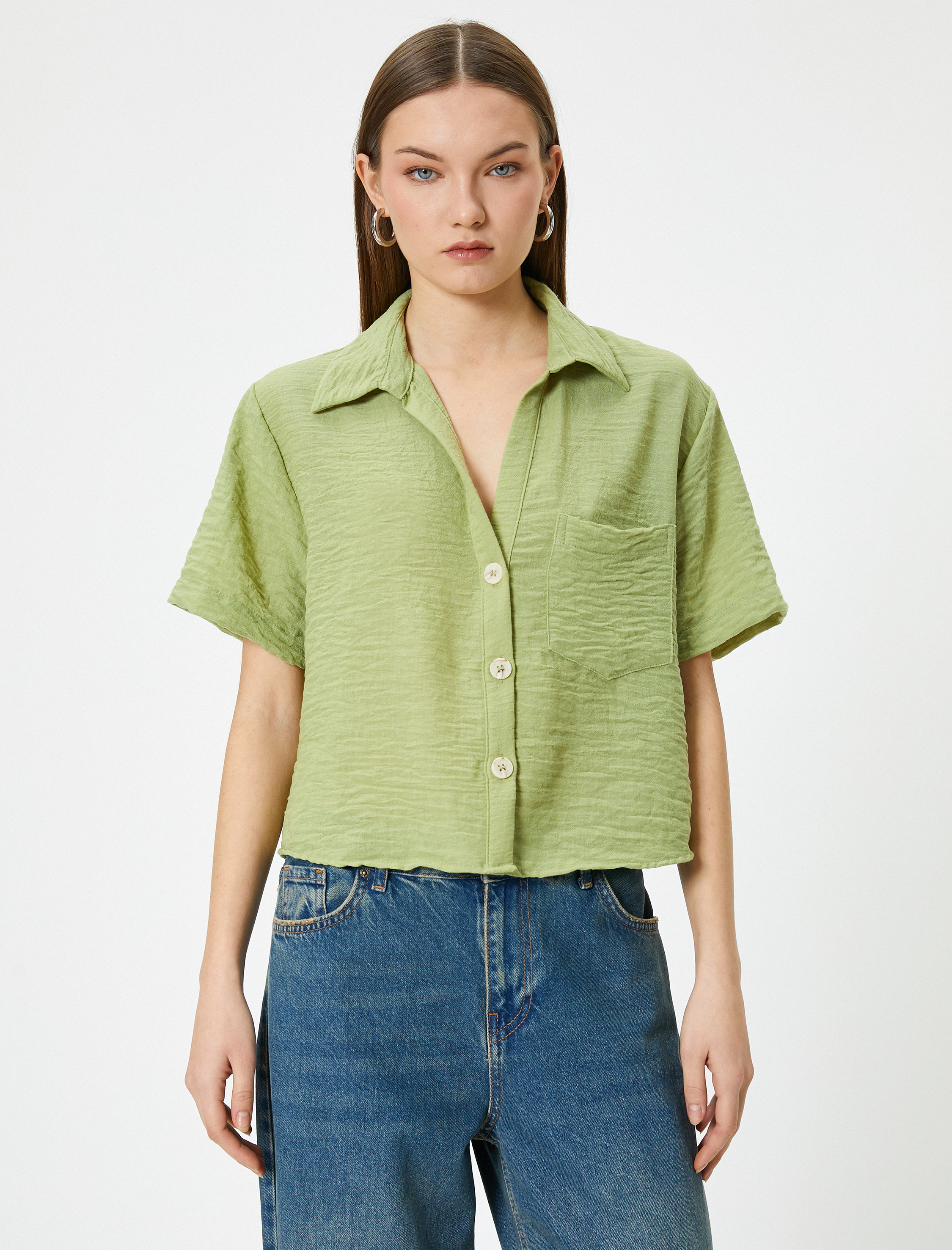   Crop Kısa Kollu Gömlek Rahat Kalıp