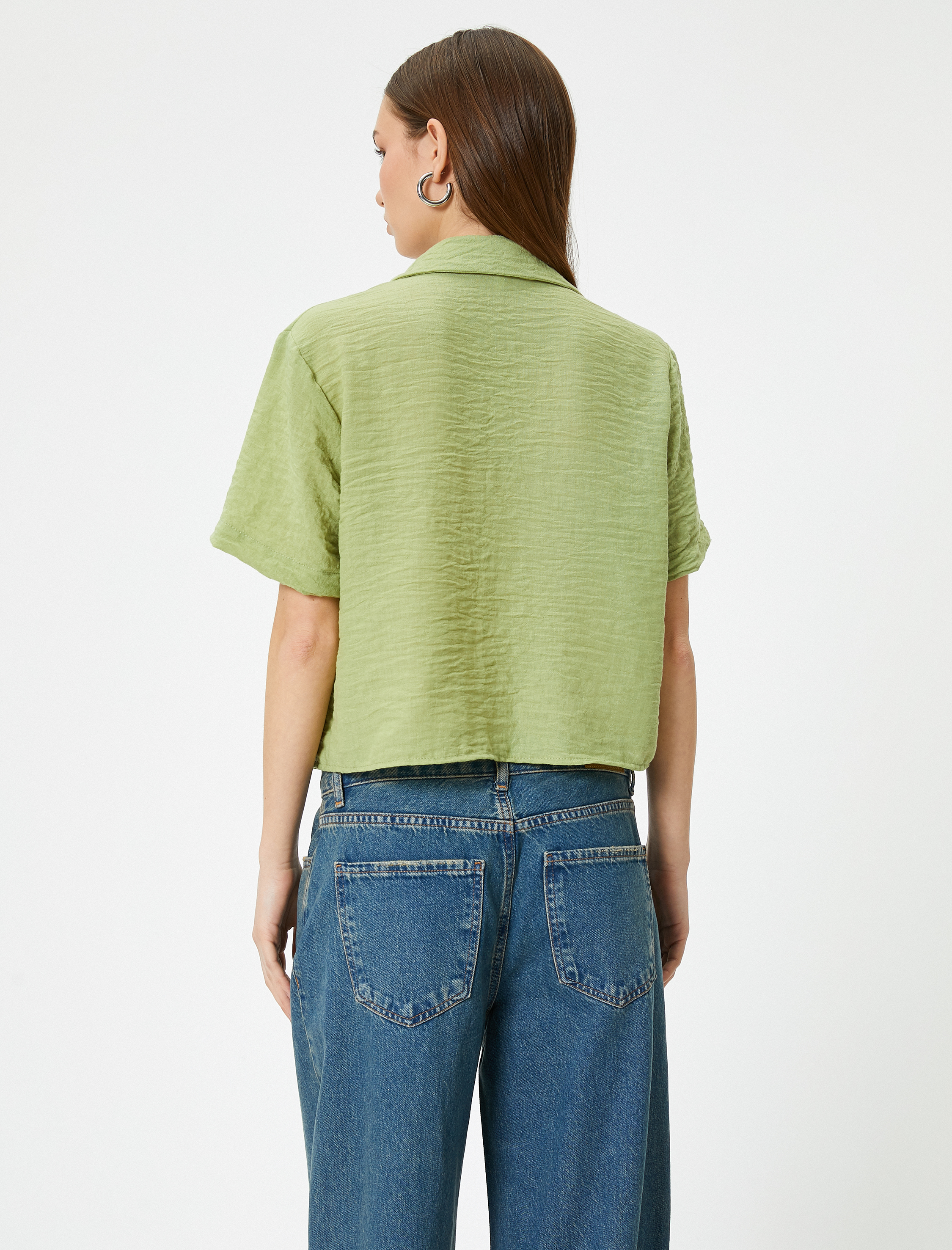   Crop Kısa Kollu Gömlek Rahat Kalıp