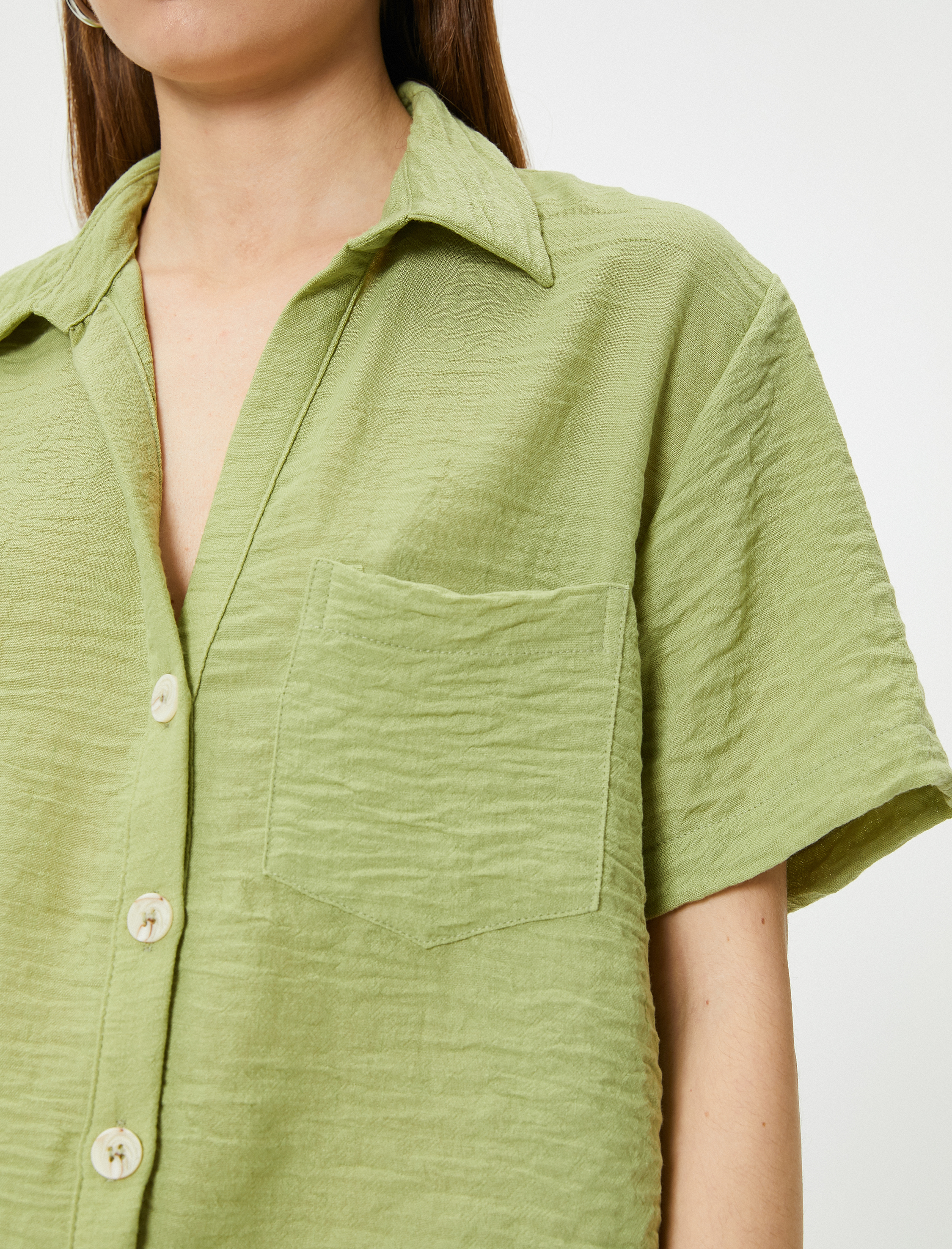   Crop Kısa Kollu Gömlek Rahat Kalıp