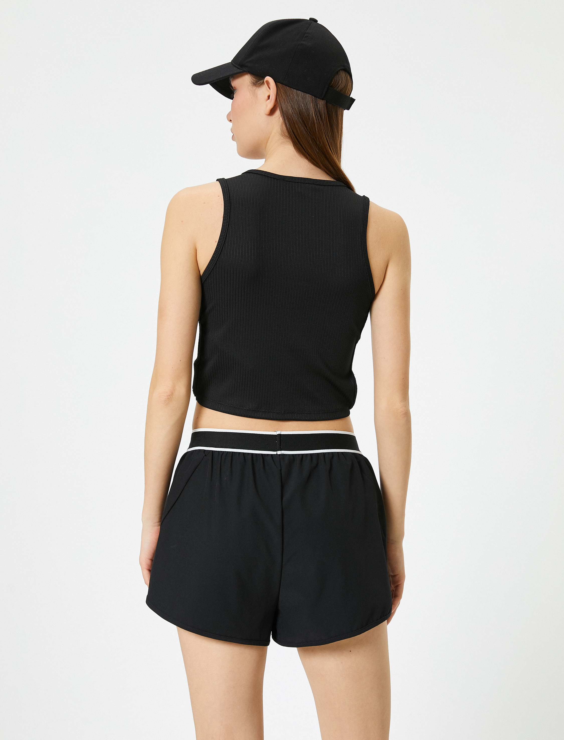   Yanları Pencere Detaylı Spor Crop Atlet Fitilli