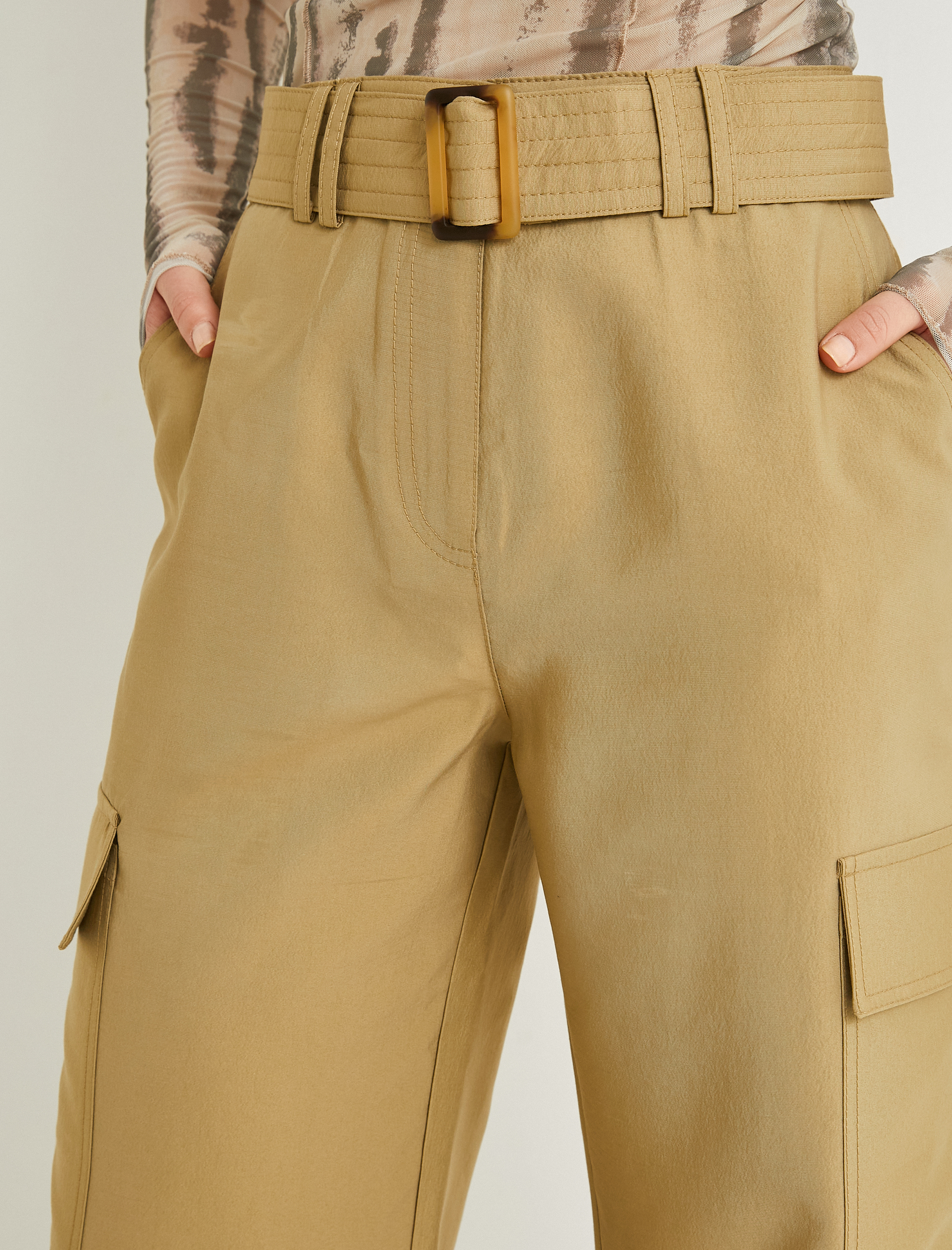   Kargo Pantolon Düz Paça Cepli Kemer Detaylı Normal Bel