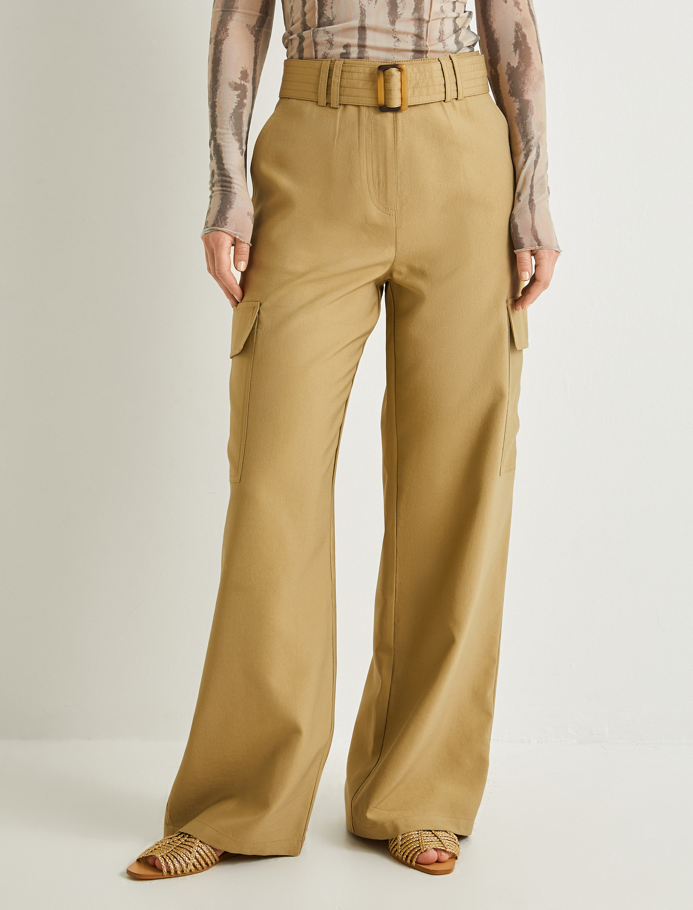   Kargo Pantolon Düz Paça Cepli Kemer Detaylı Normal Bel