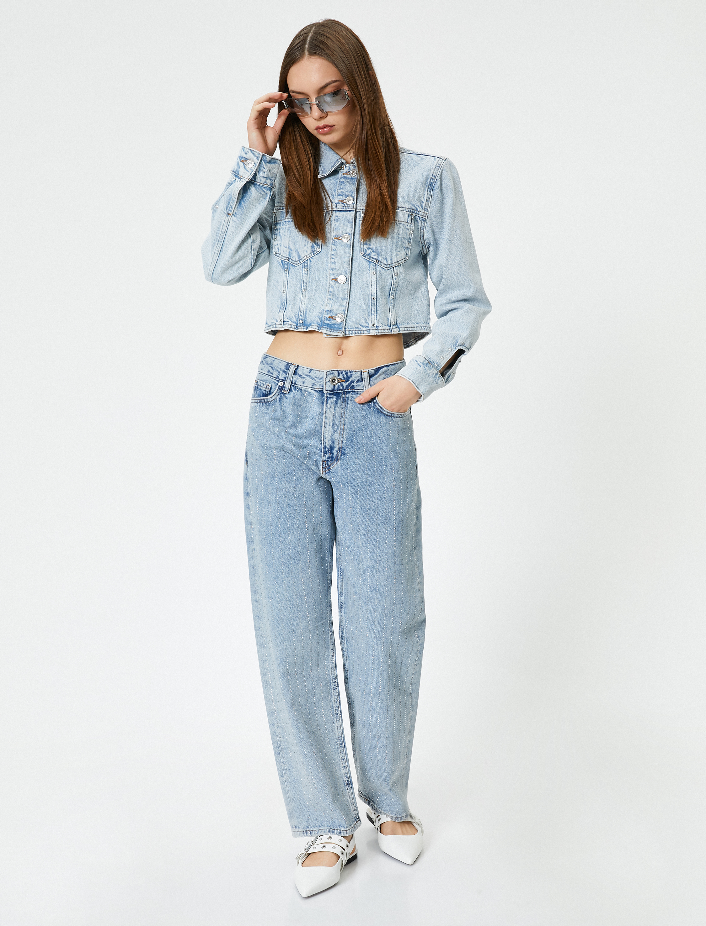   Taşlı Kot Pantolon Düz Paça Cepli - Eve Straight Jeans