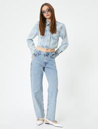 Taşlı Kot Pantolon Düz Paça Cepli - Eve Straight Jeans