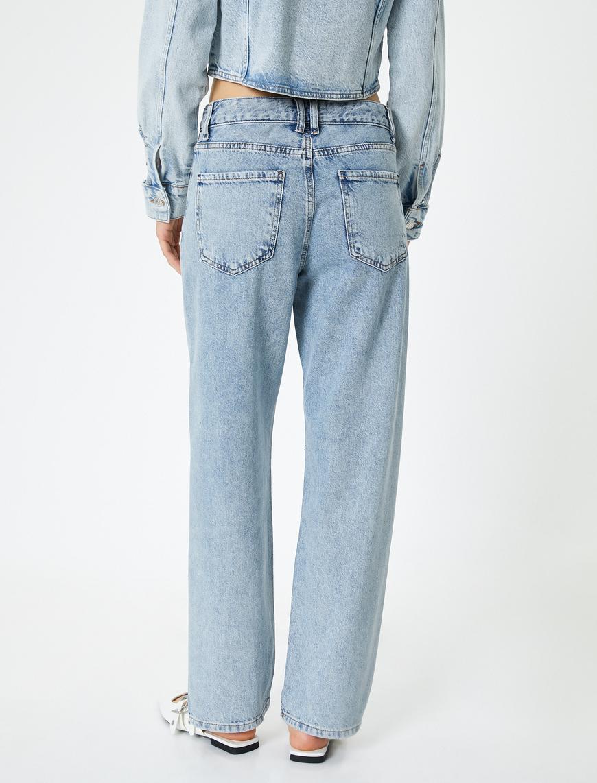   Taşlı Kot Pantolon Düz Paça Cepli - Eve Straight Jeans