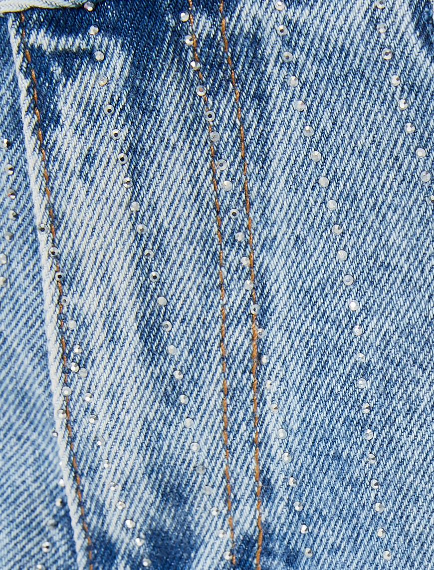   Taşlı Kot Pantolon Düz Paça Cepli - Eve Straight Jeans