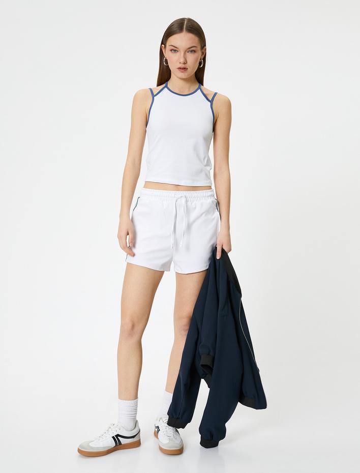  Crop Halter Yaka Üst Askılı Renk Kontrastlı