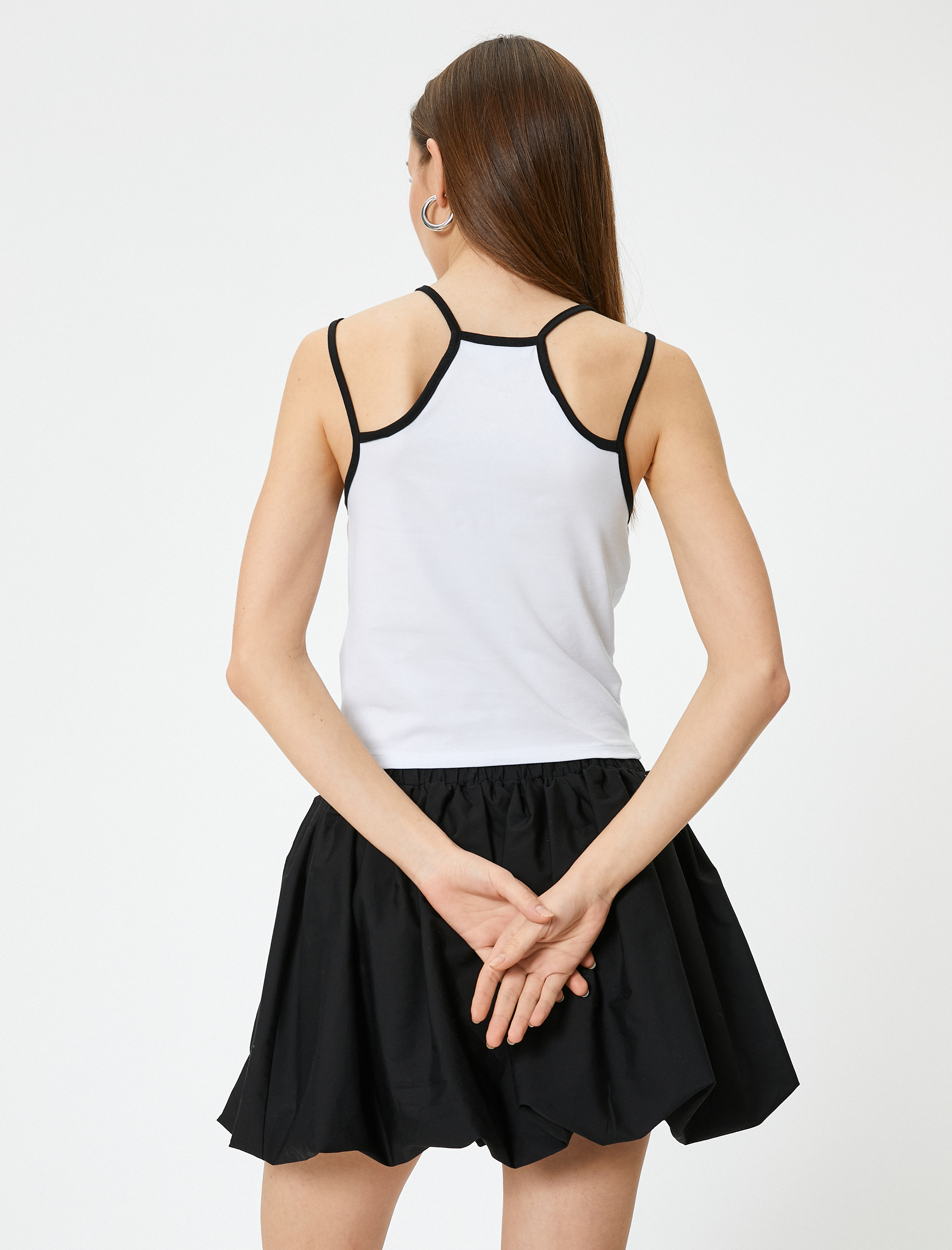   Crop Halter Yaka Üst Askılı Renk Kontrastlı